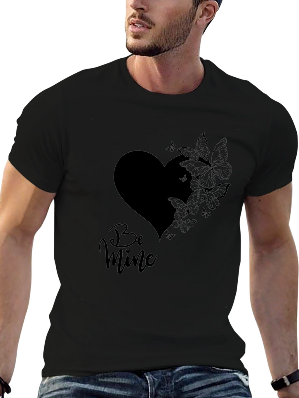 Be Mine Heart & Butterfly Black T-Shirt