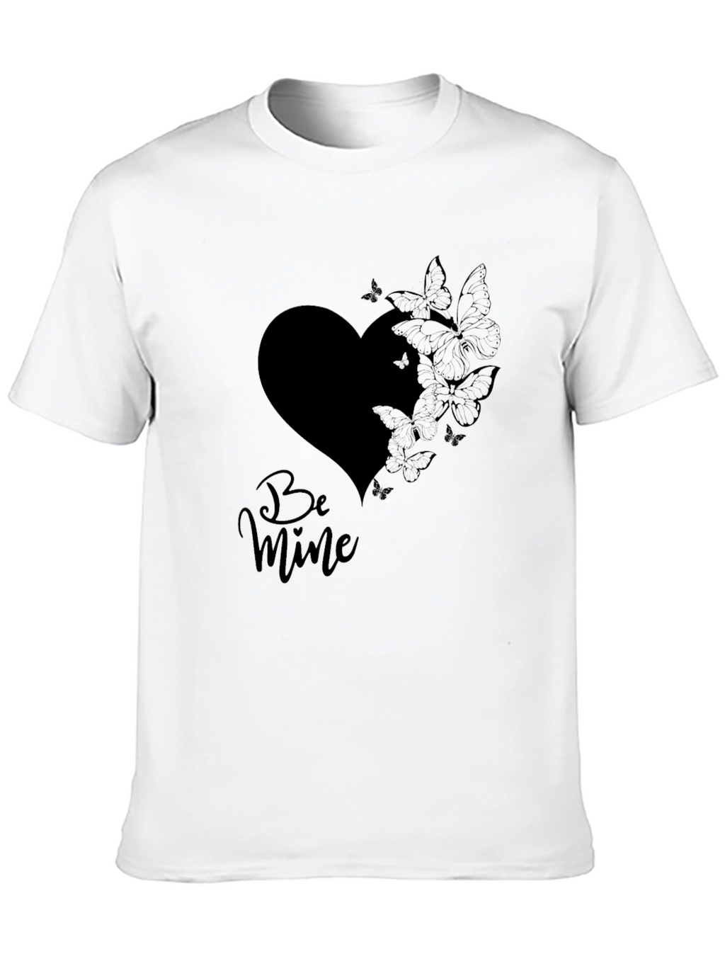Be Mine Heart & Butterfly Black T-Shirt