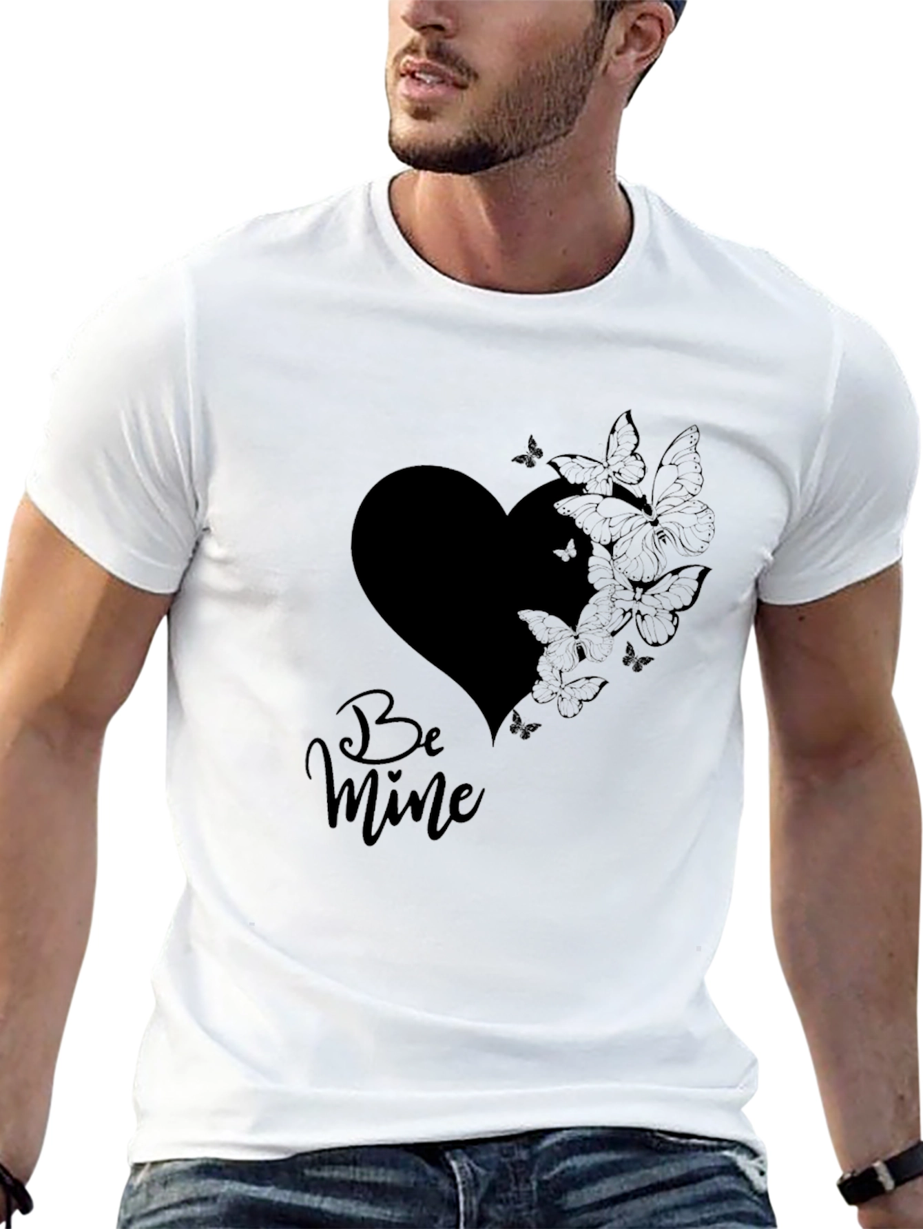 Be Mine Heart & Butterfly Black T-Shirt