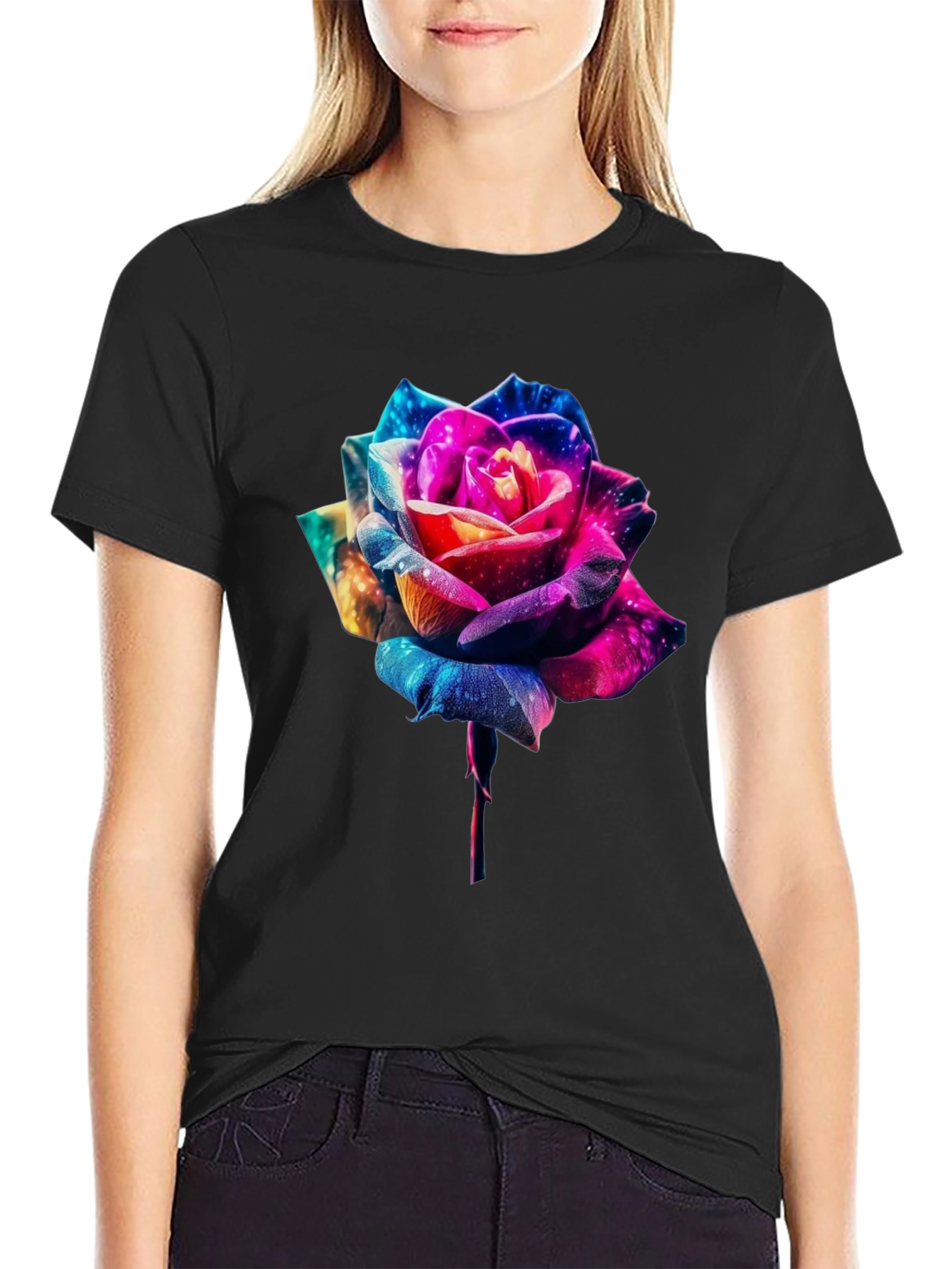 Galaxy Rose Graphic Tee - Black