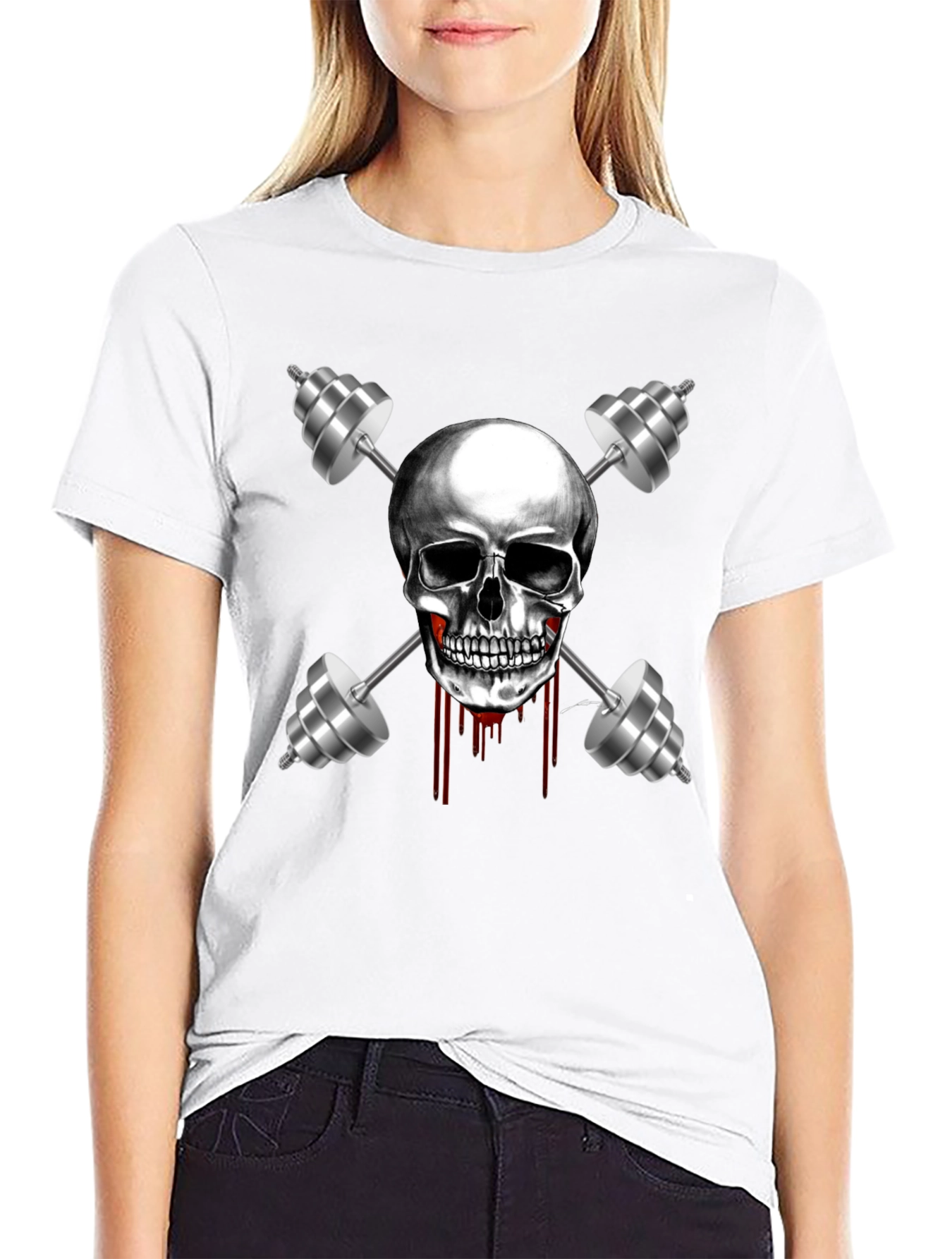 Skull & Dumbbell Graphic Tee - Gym Motivation