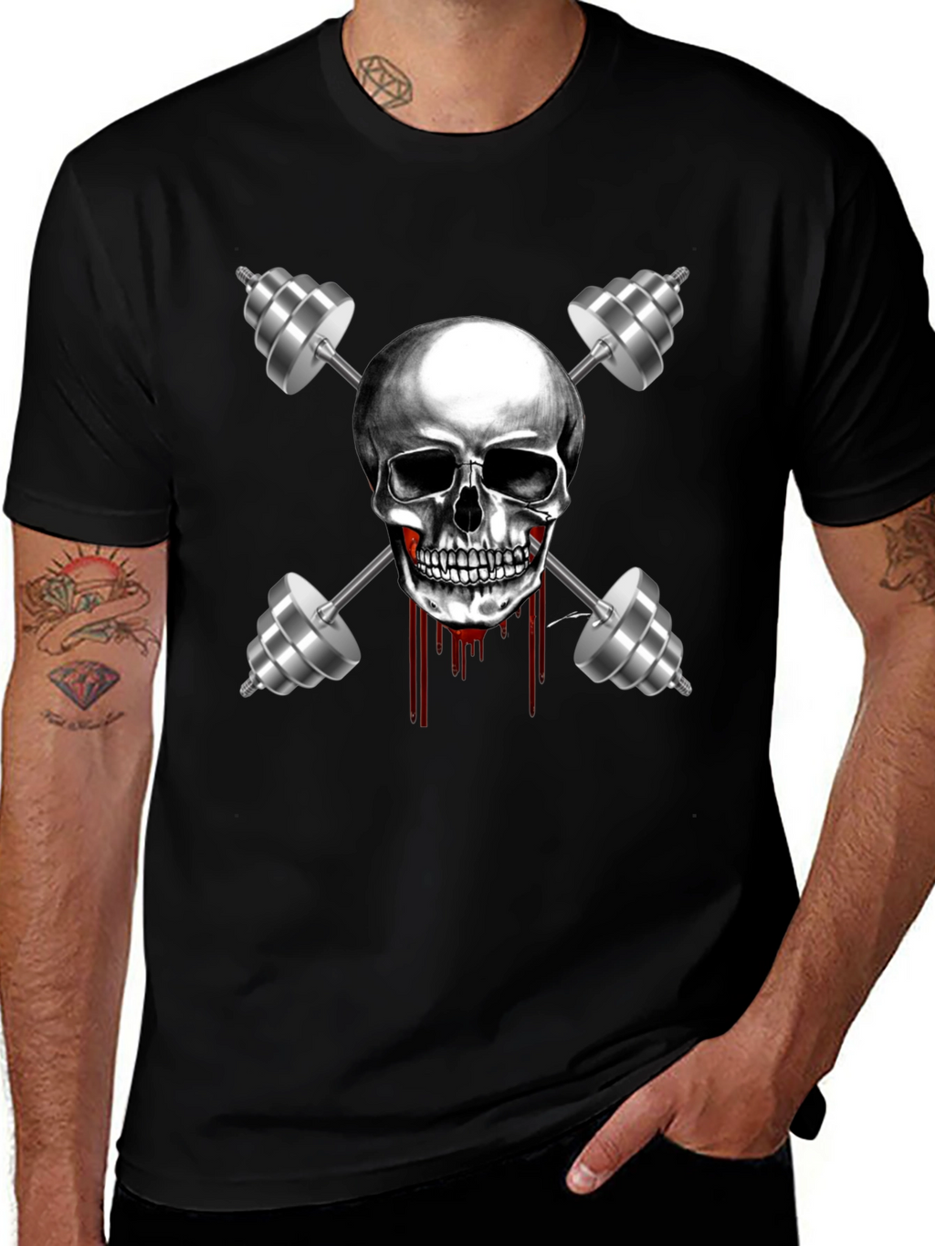 Skull & Dumbbell Graphic Tee - Gym Motivation
