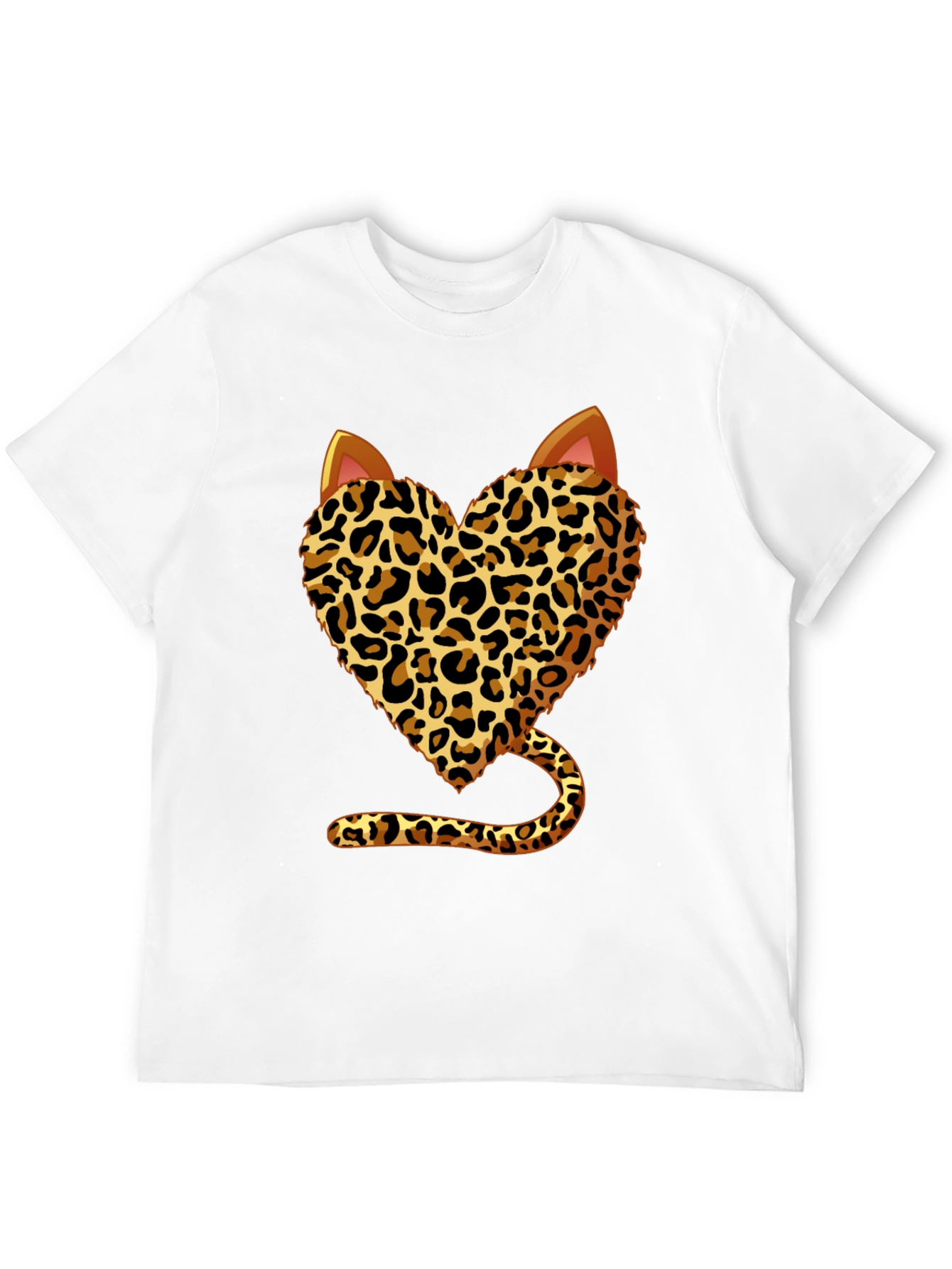 Leopard Heart Cat T-Shirt - Stylish Animal Print Tee