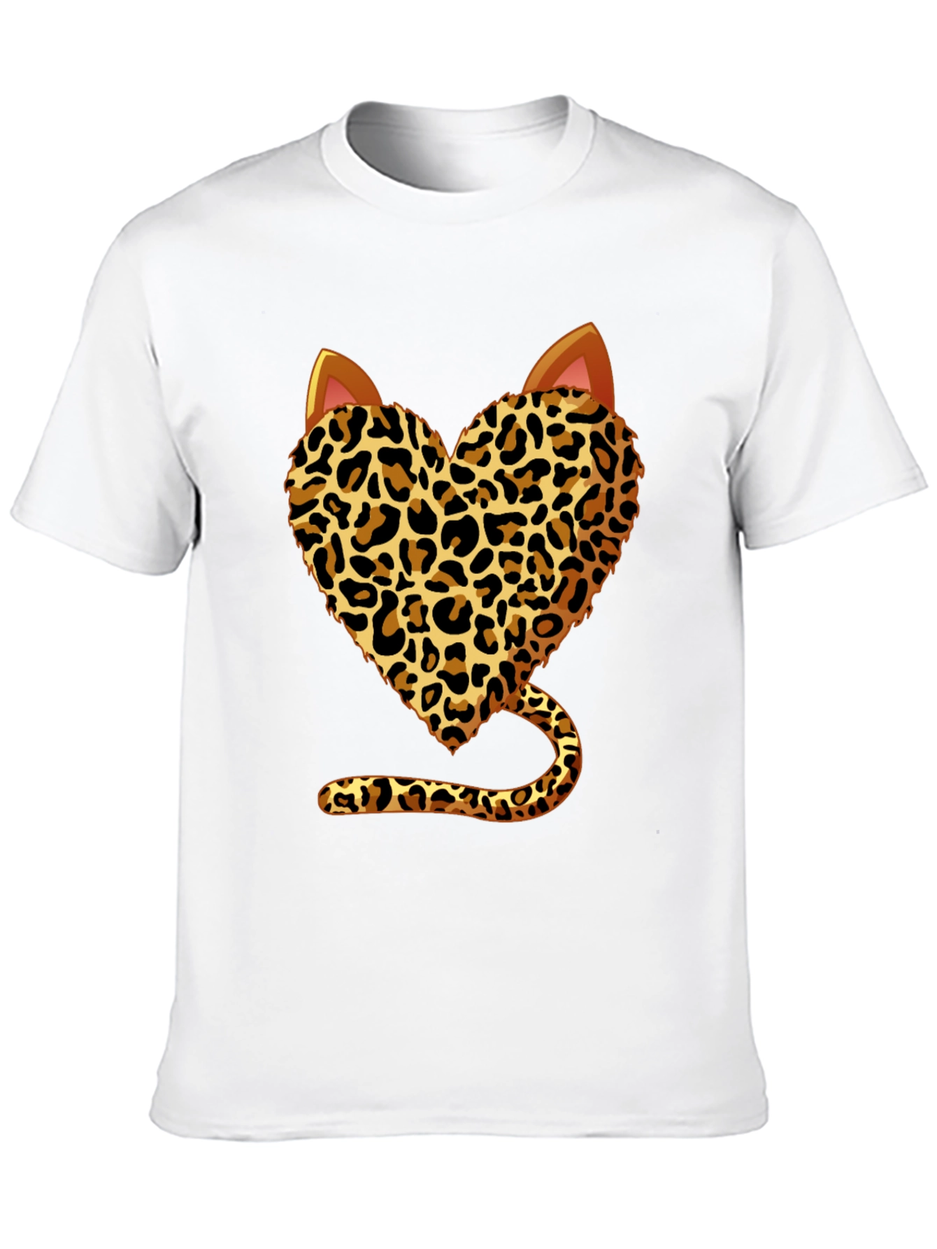 Leopard Heart Cat T-Shirt - Stylish Animal Print Tee
