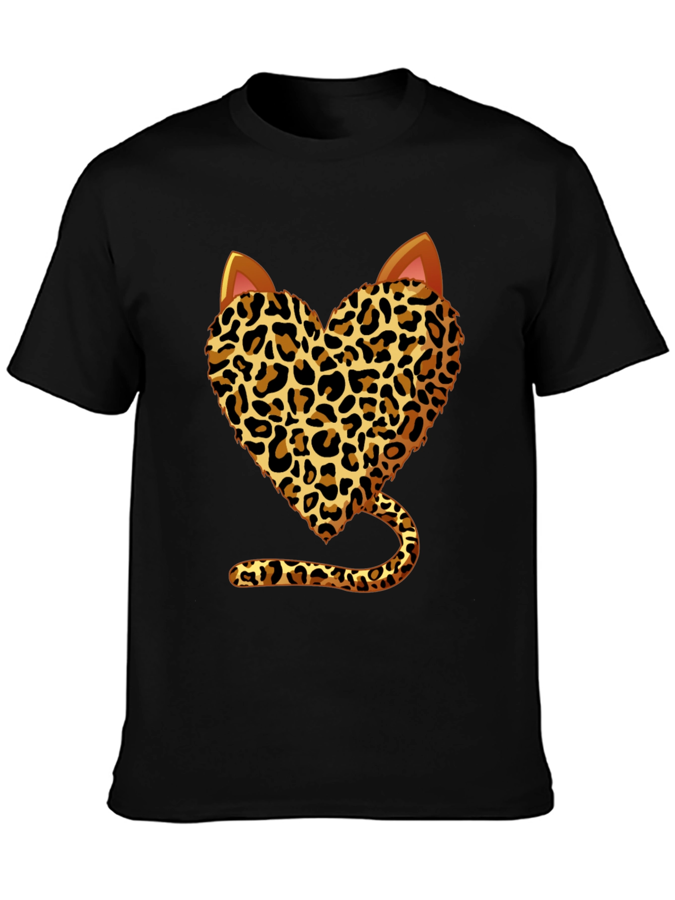 Leopard Heart Cat T-Shirt - Stylish Animal Print Tee
