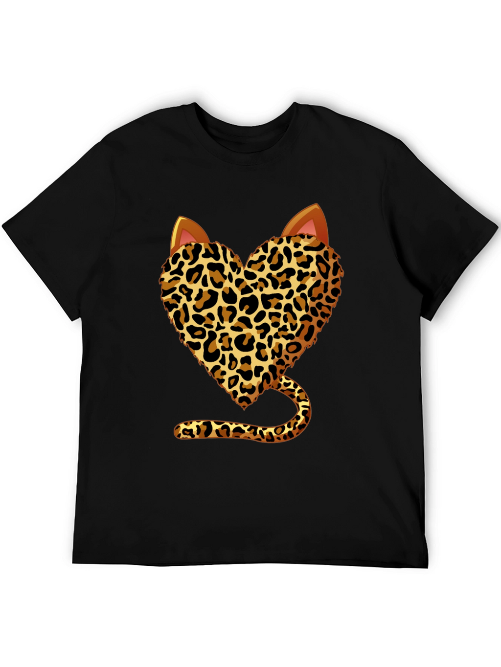 Leopard Heart Cat T-Shirt - Stylish Animal Print Tee