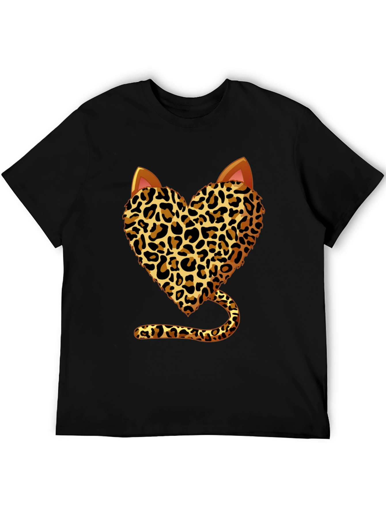 Leopard Heart Cat T-Shirt - Stylish Animal Print Tee