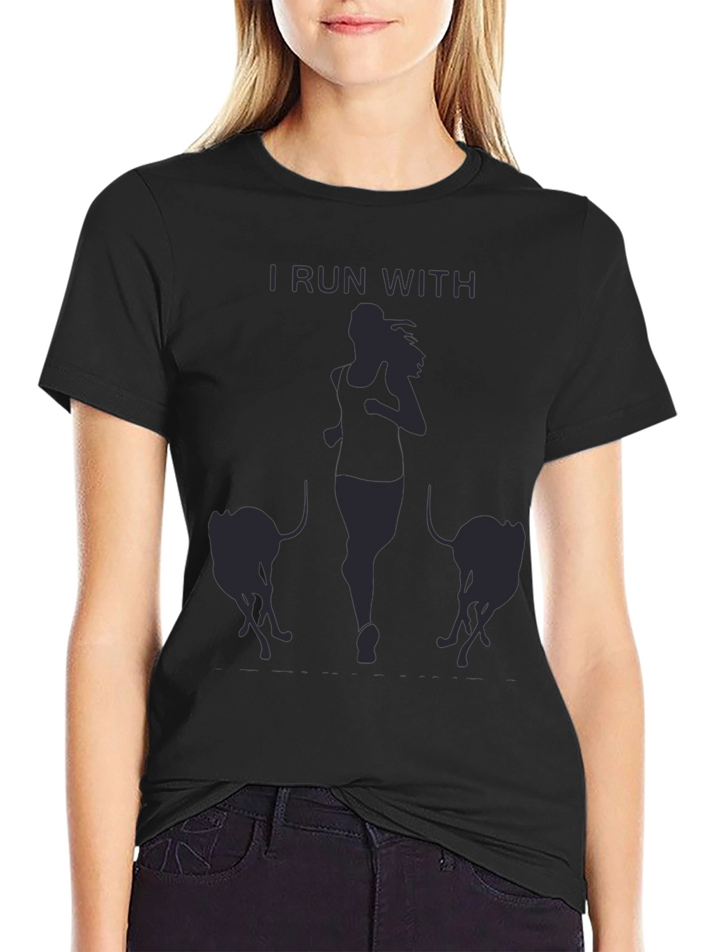 I Run With T-Shirt: Running Woman & Dogs