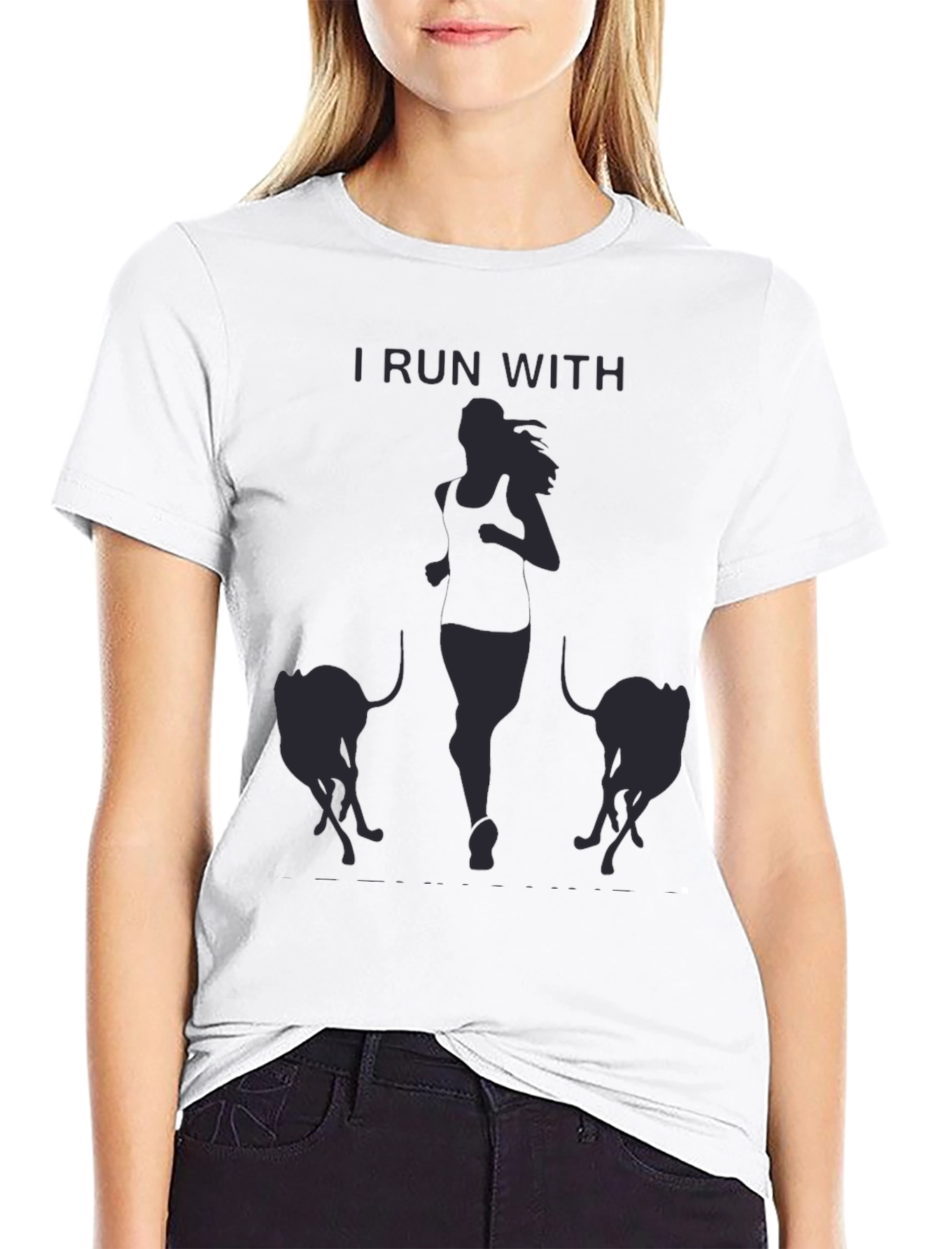 I Run With T-Shirt: Running Woman & Dogs