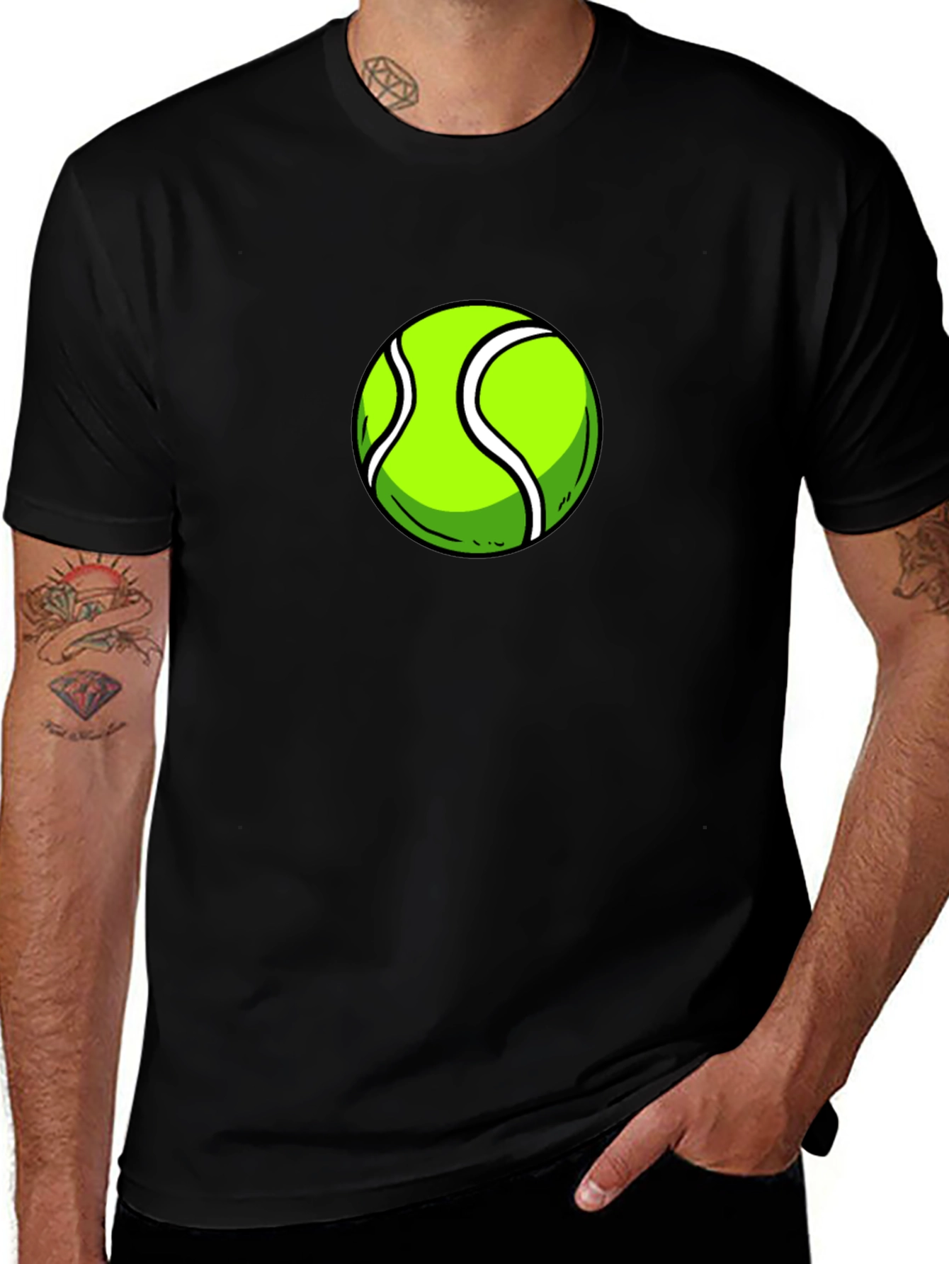 Tennis Ball Graphic Tee - Black Cotton T-Shirt