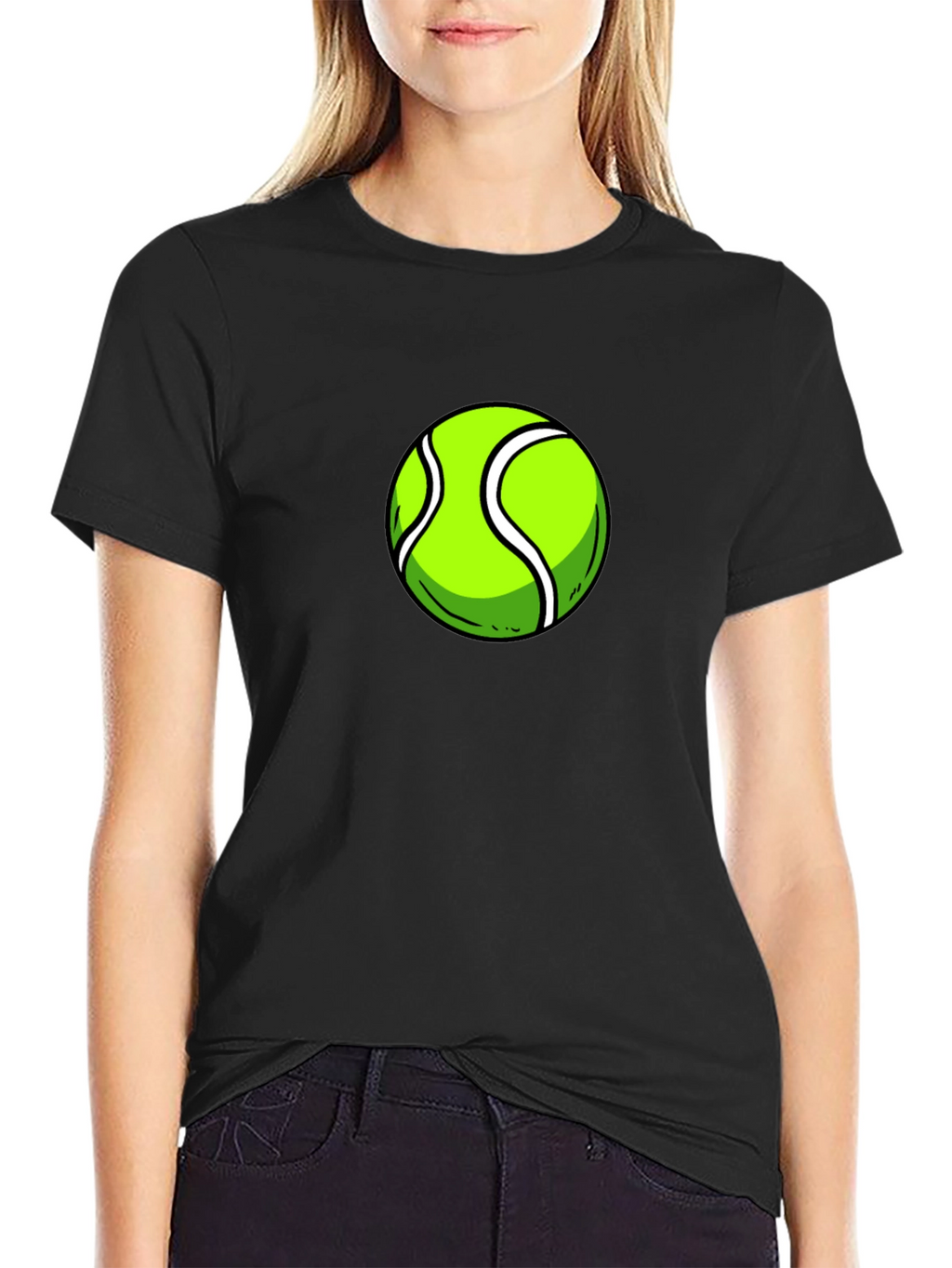 Tennis Ball Graphic Tee - Black Cotton T-Shirt
