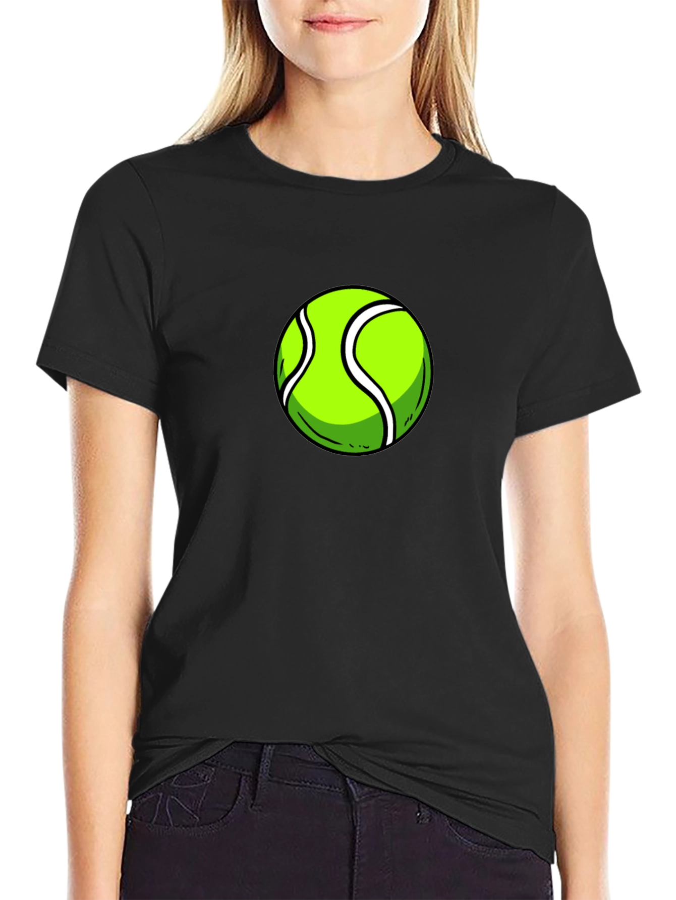 Tennis Ball Graphic Tee - Black Cotton T-Shirt