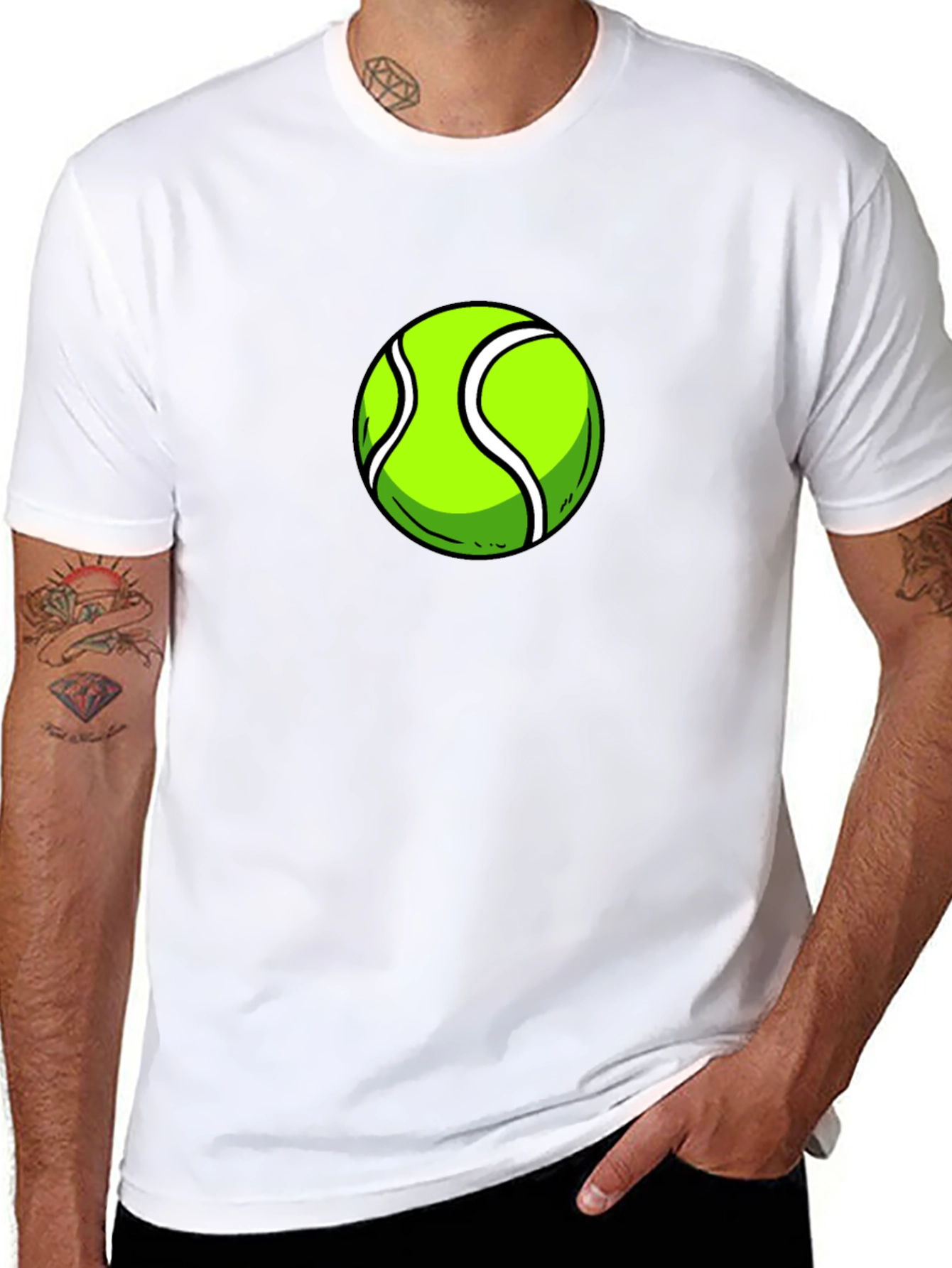 Tennis Ball Graphic Tee - Black Cotton T-Shirt