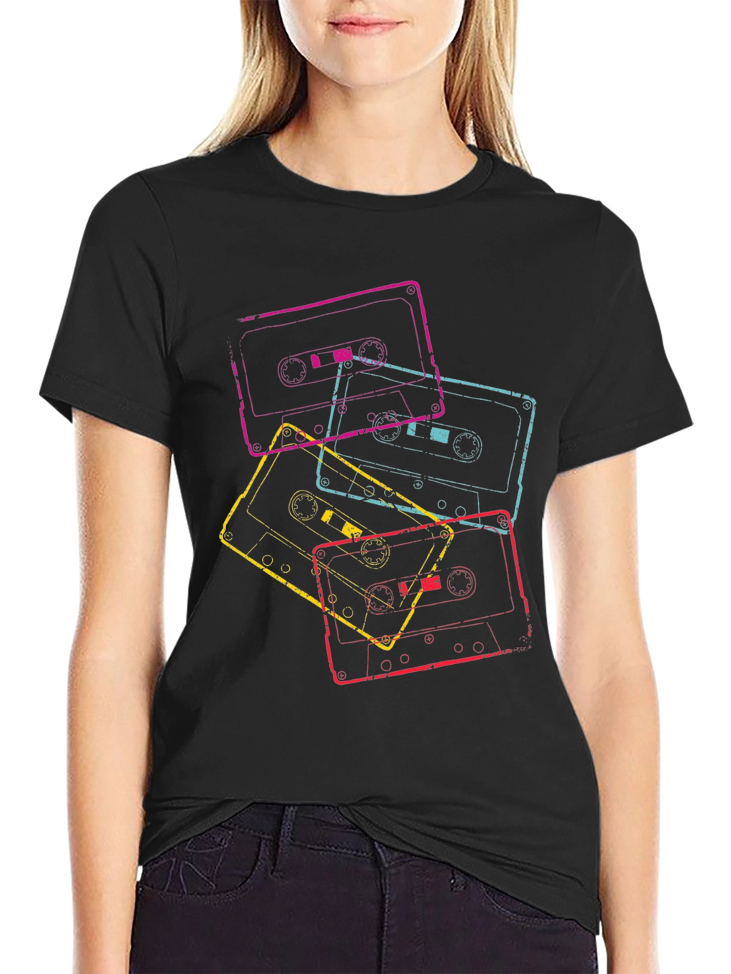 Retro Cassette Tape Graphic Tee - Black