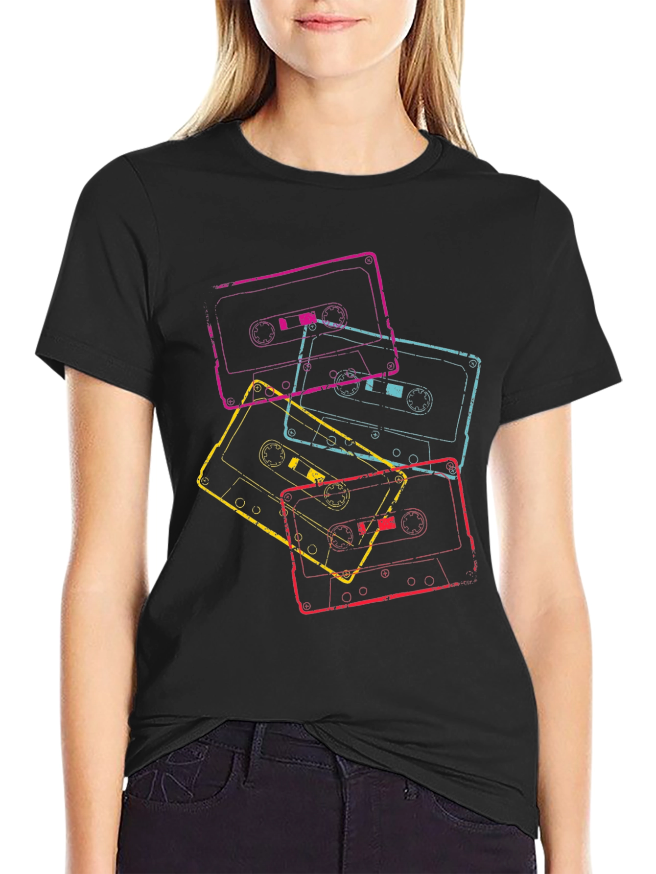 Retro Cassette Tape Graphic Tee - Black