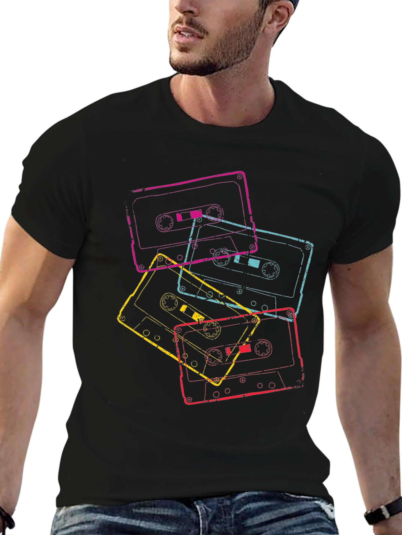 Retro Cassette Tape Graphic Tee - Black