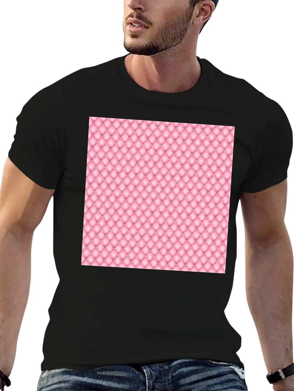 Stylish Black Tee with Pink Quilted Pattern