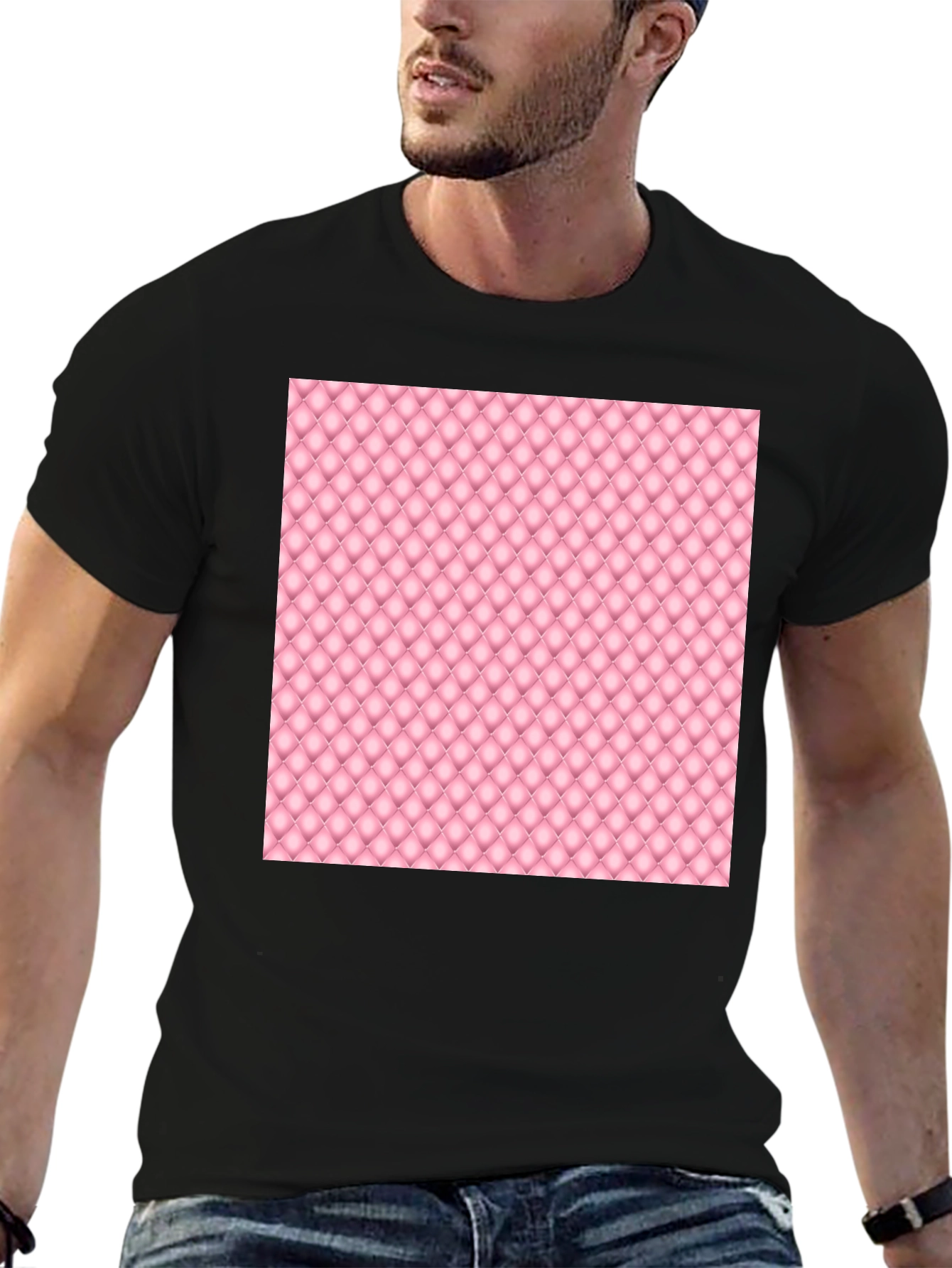 Stylish Black Tee with Pink Quilted Pattern