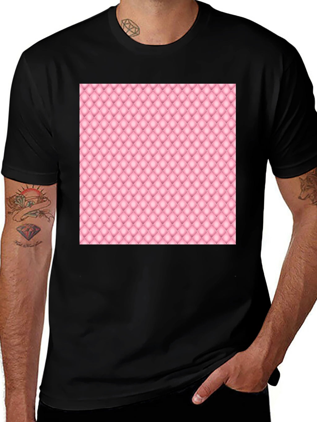Stylish Black Tee with Pink Quilted Pattern