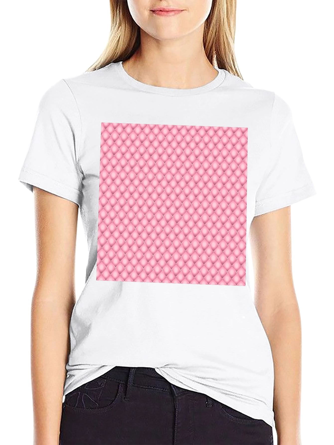 Stylish Black Tee with Pink Quilted Pattern