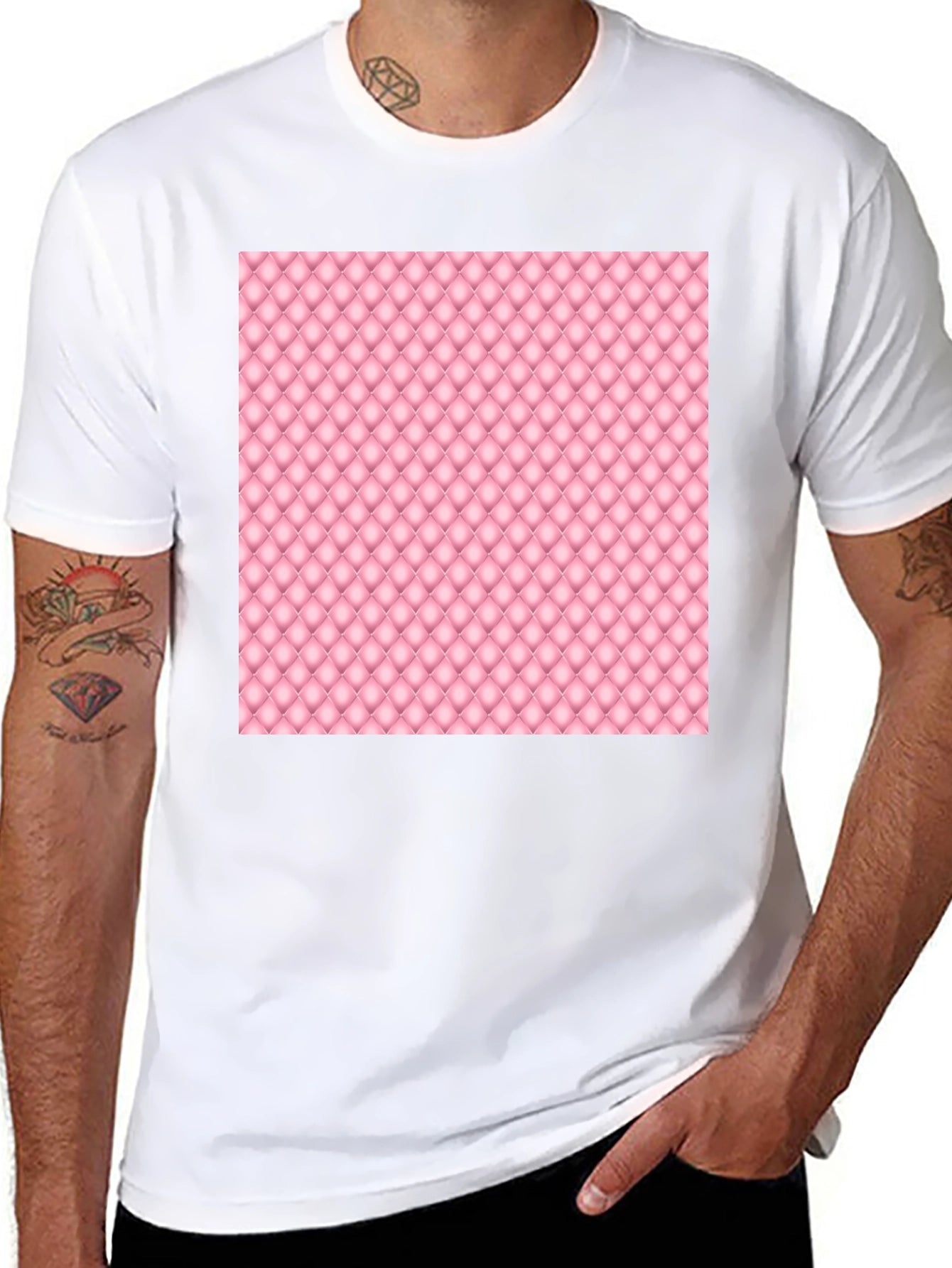 Stylish Black Tee with Pink Quilted Pattern