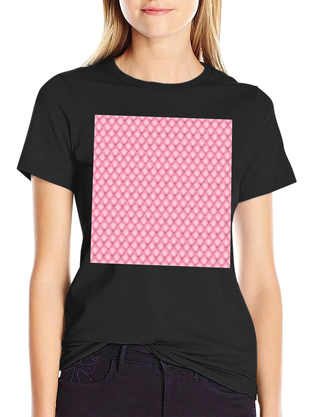 Stylish Black Tee with Pink Quilted Pattern