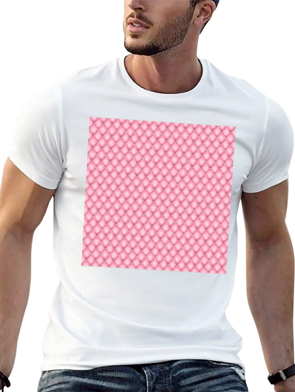 Stylish Black Tee with Pink Quilted Pattern