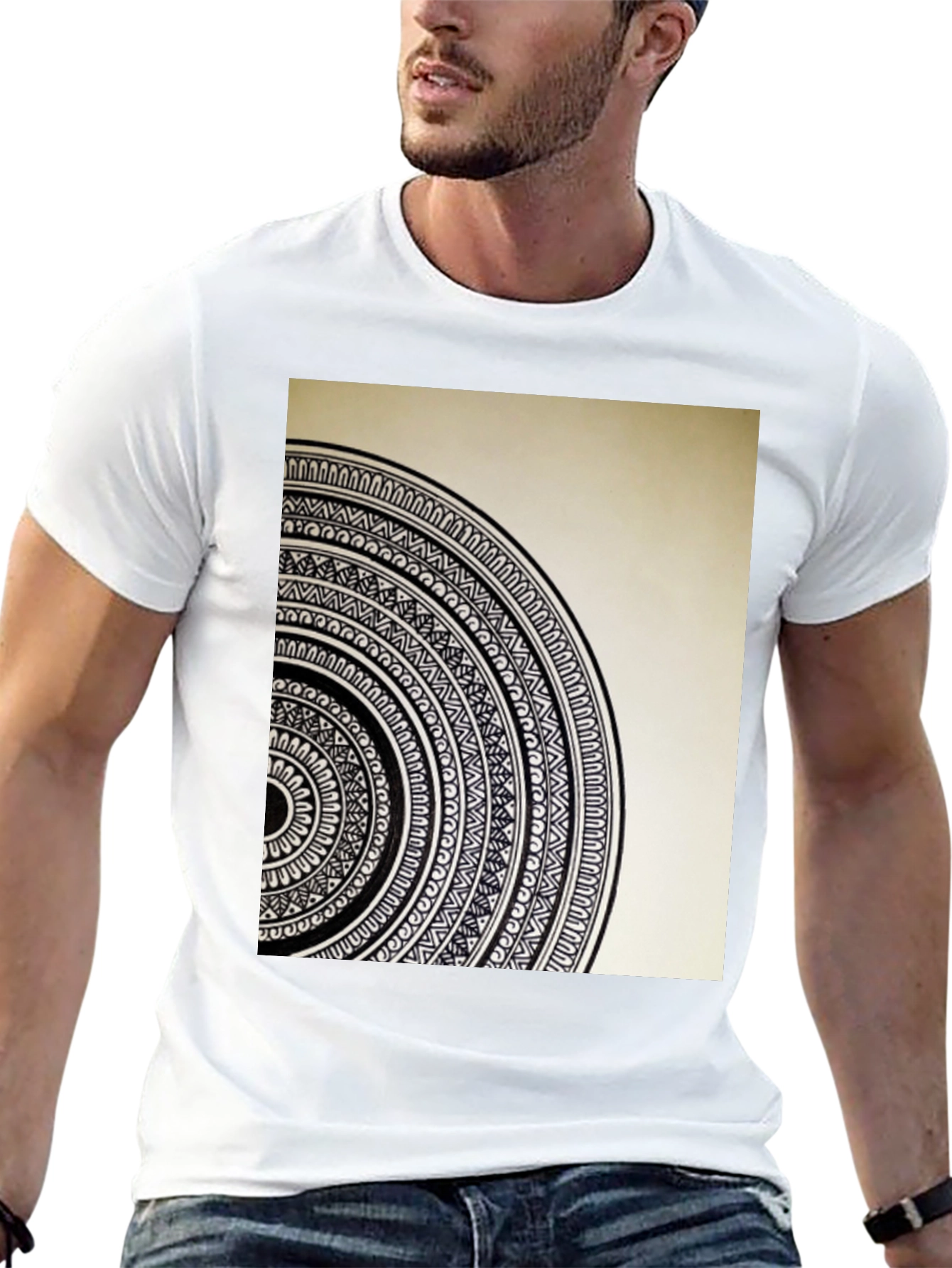 Geometric Mandala Graphic Tee - Stylish Black Cotton T-Shirt