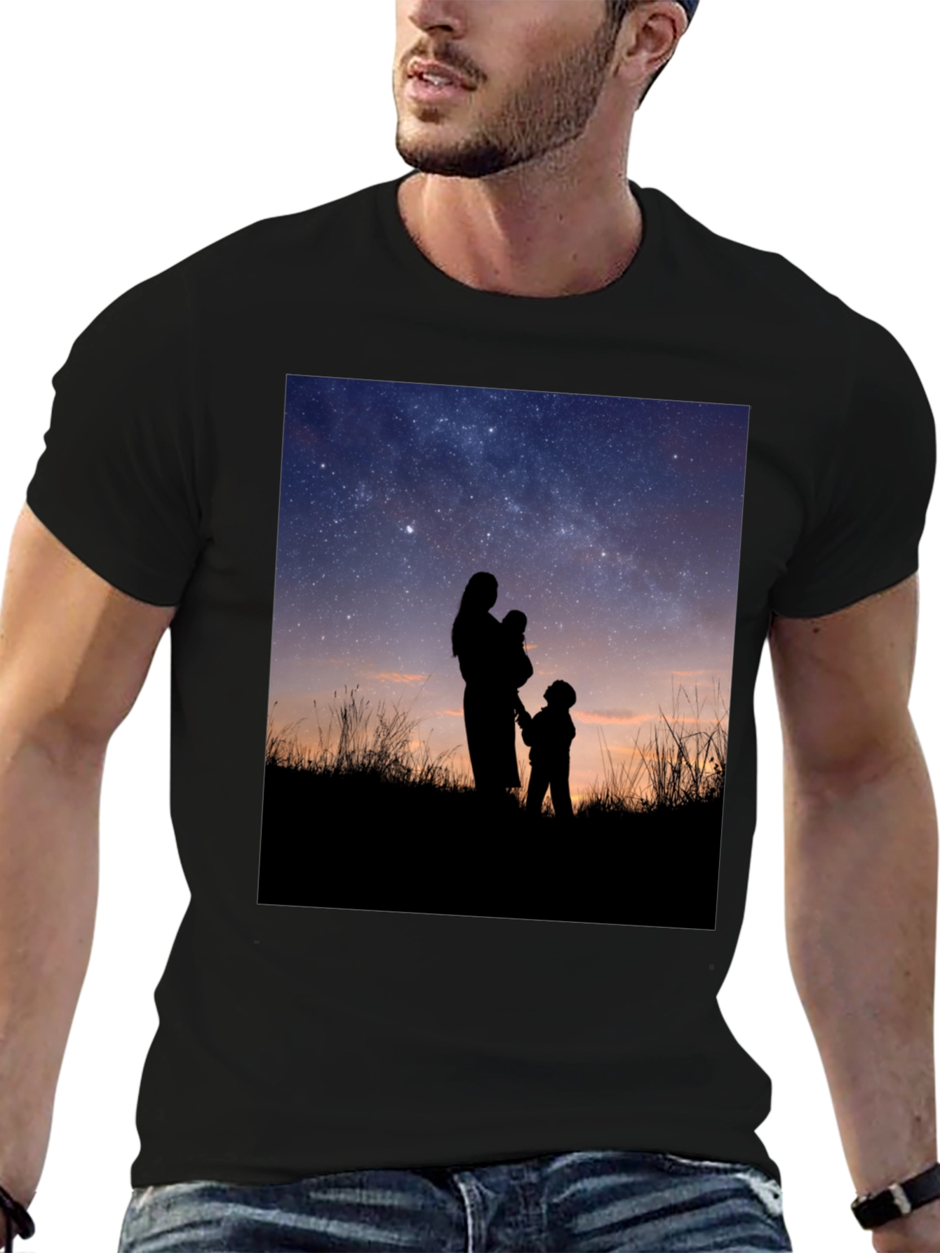 Silhouette Family Stargazing Black T-Shirt