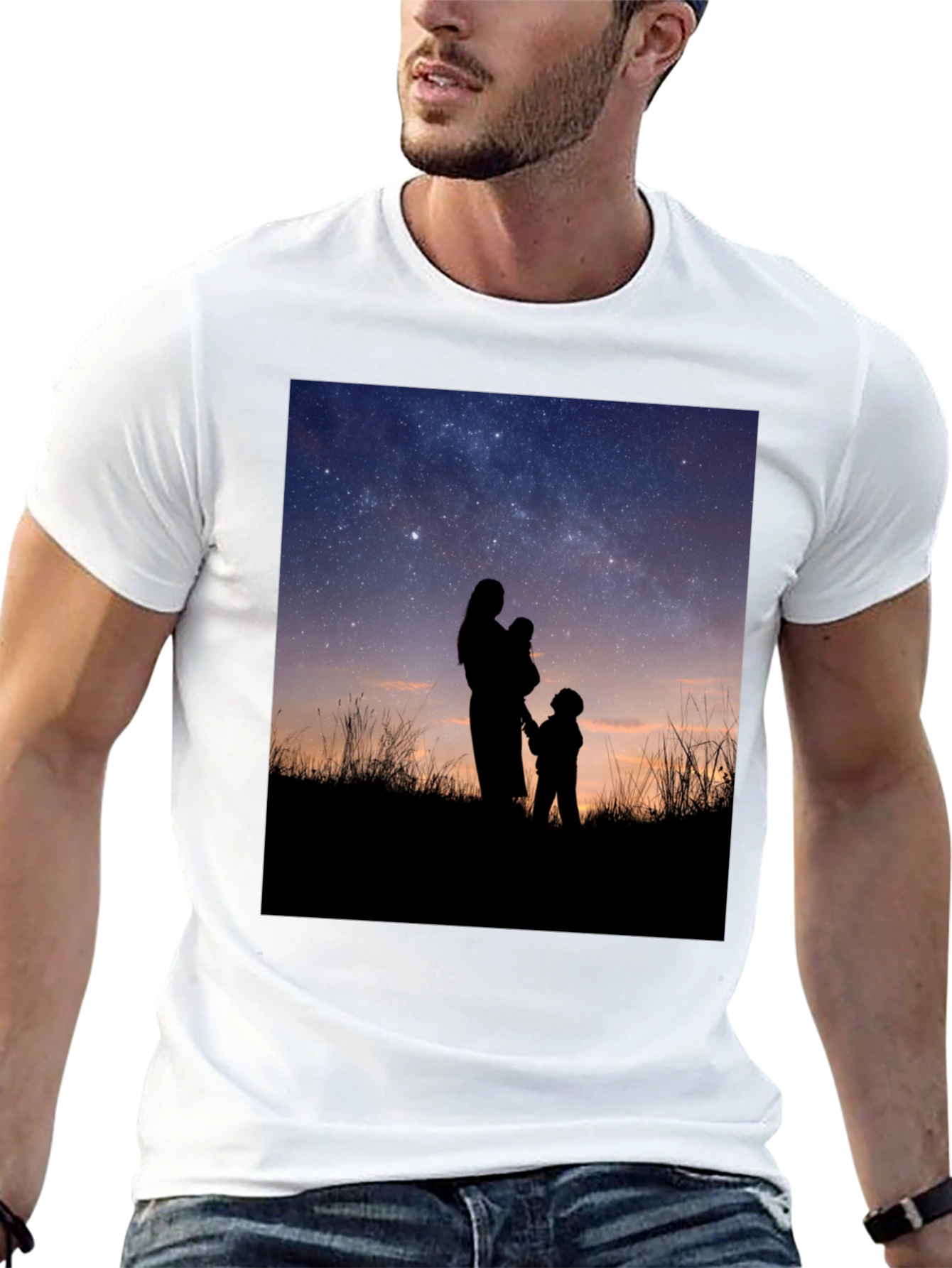 Silhouette Family Stargazing Black T-Shirt