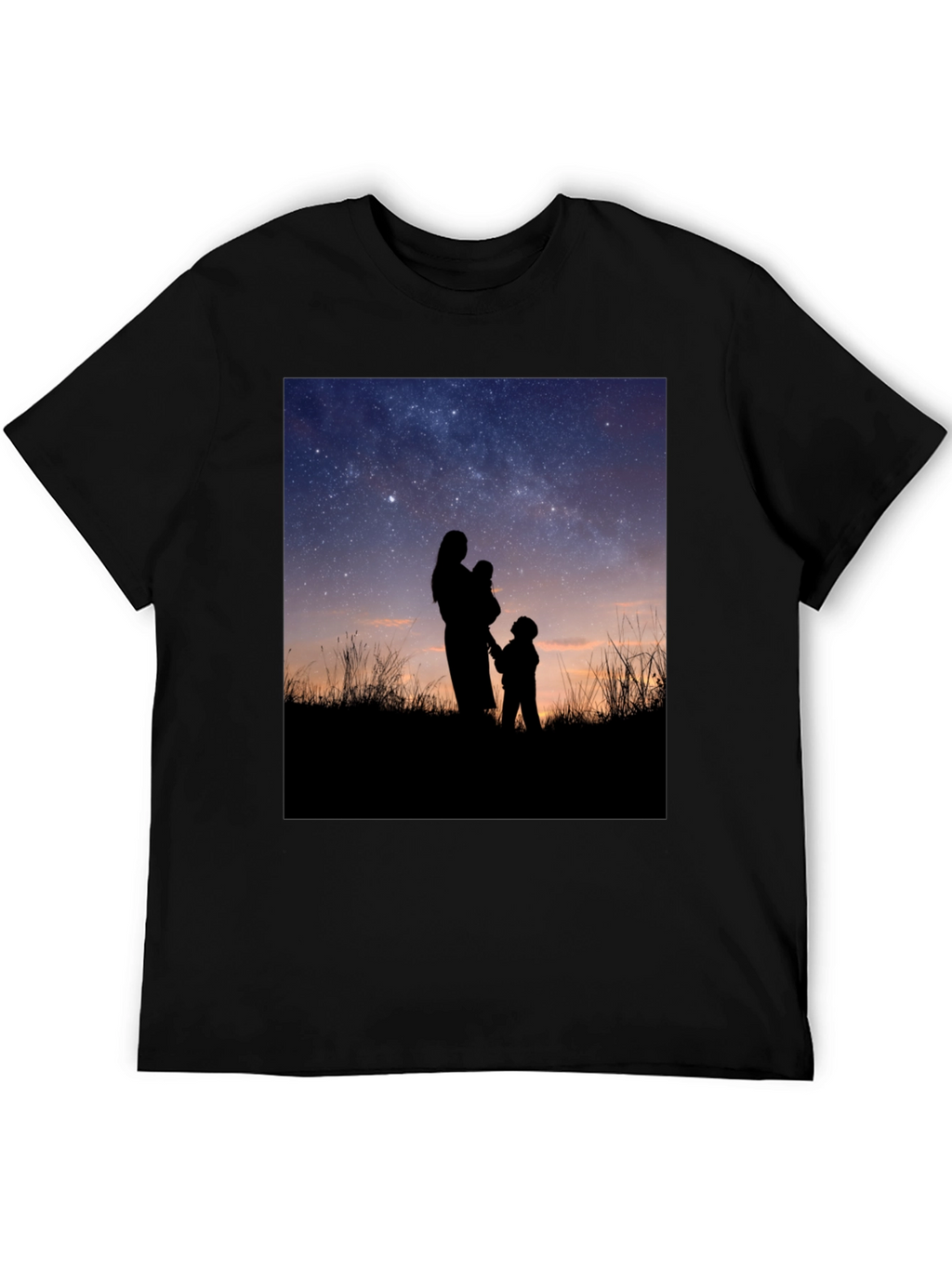 Silhouette Family Stargazing Black T-Shirt