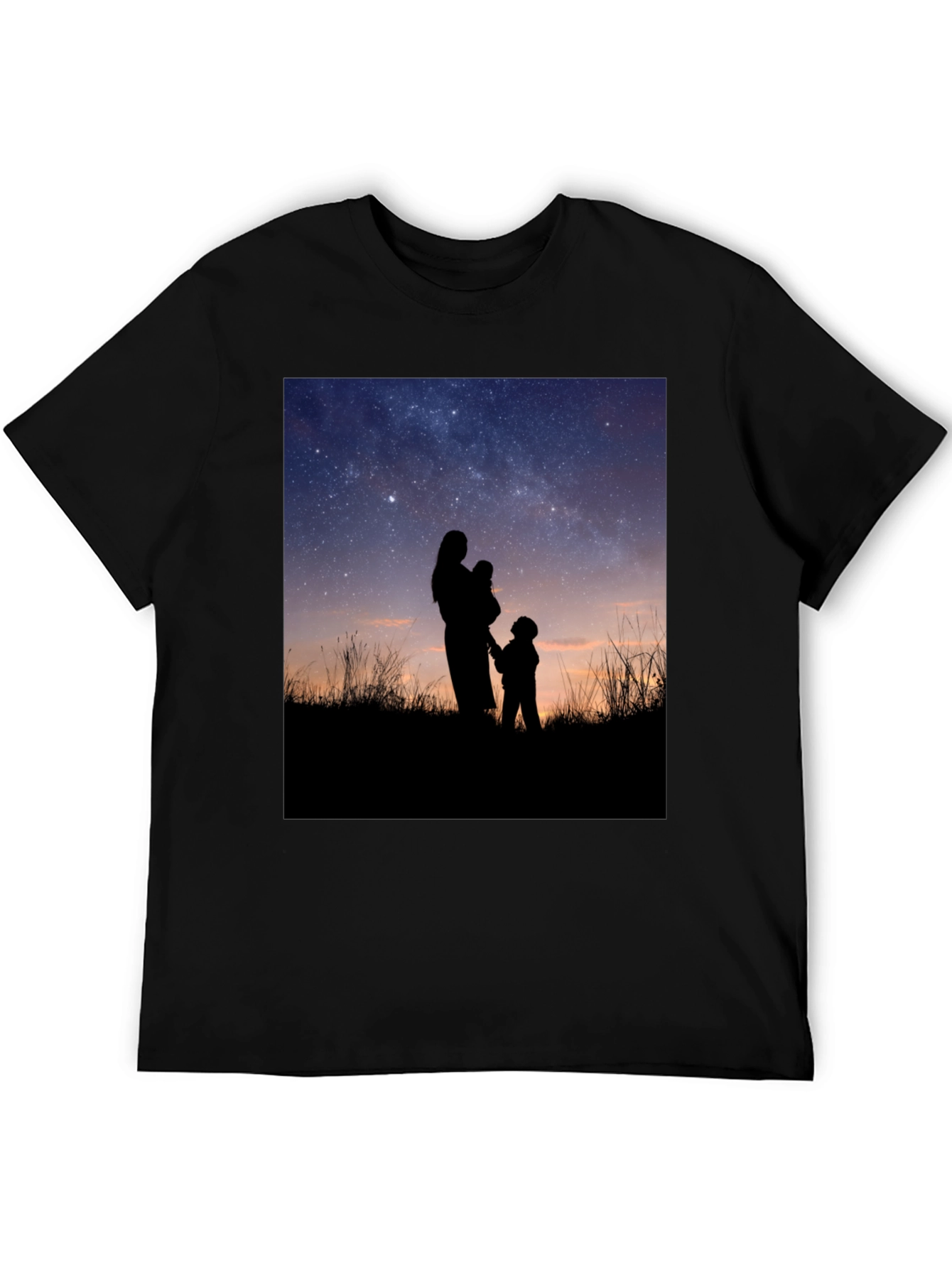 Silhouette Family Stargazing Black T-Shirt