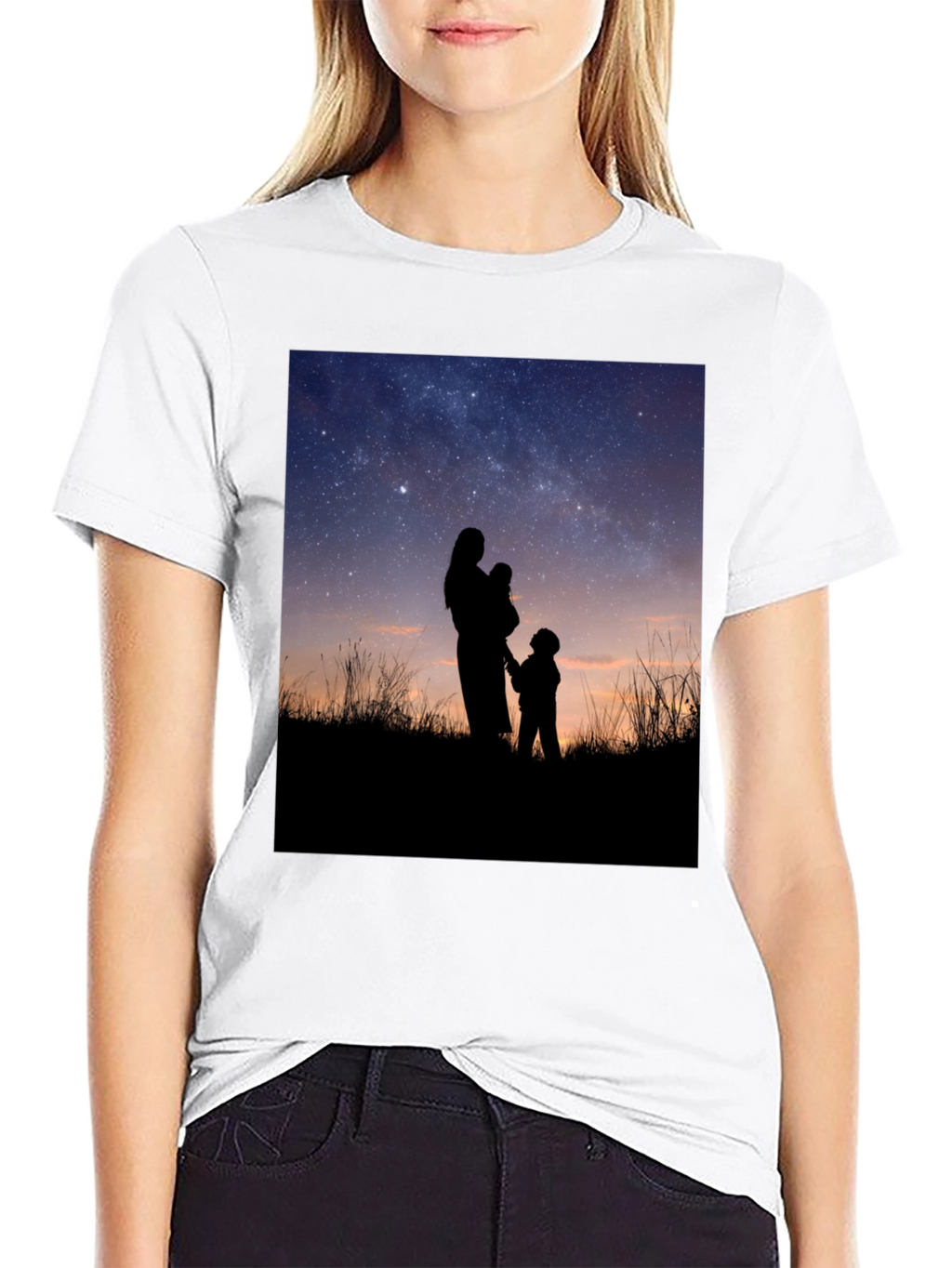 Silhouette Family Stargazing Black T-Shirt