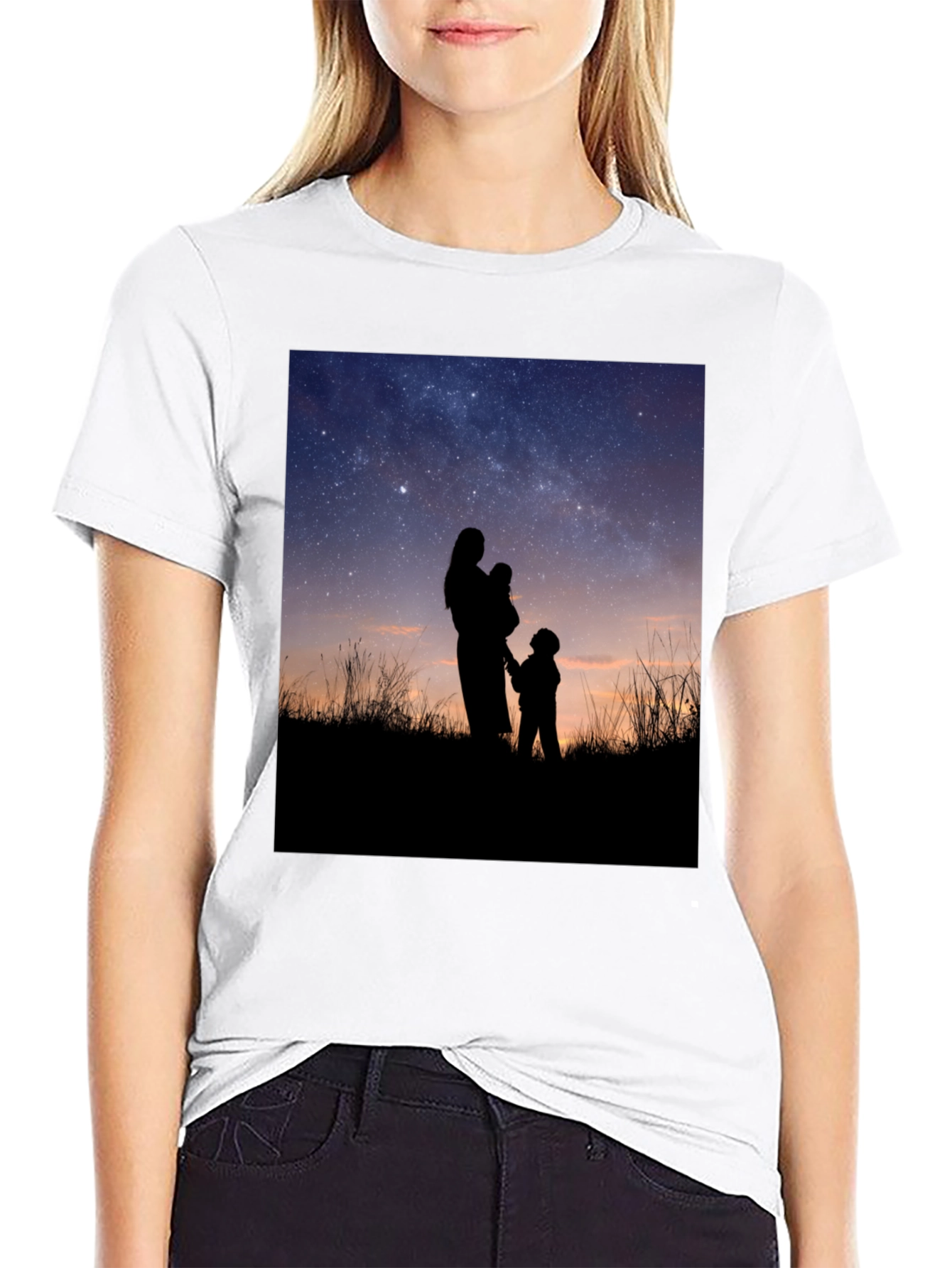 Silhouette Family Stargazing Black T-Shirt