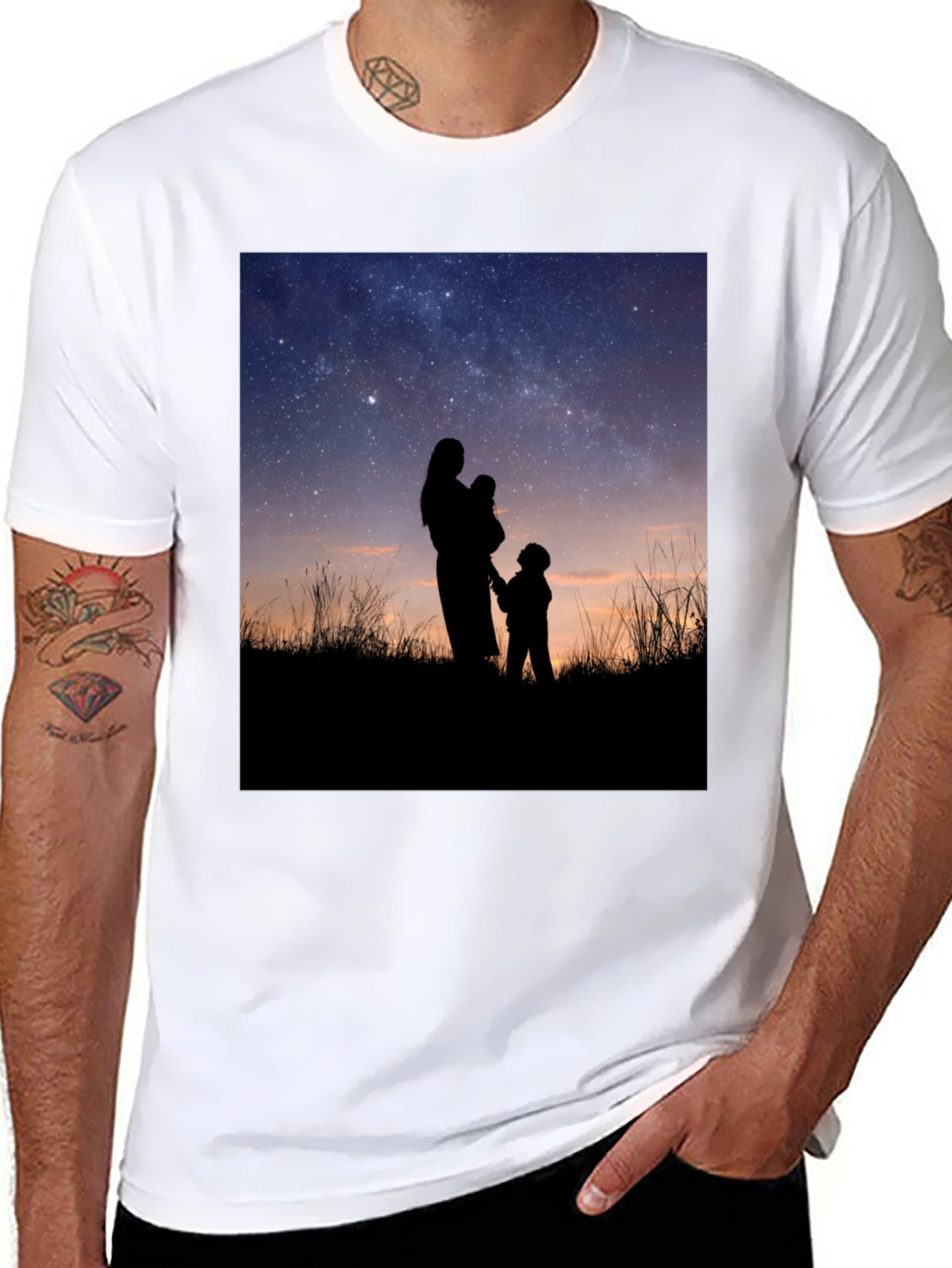 Silhouette Family Stargazing Black T-Shirt