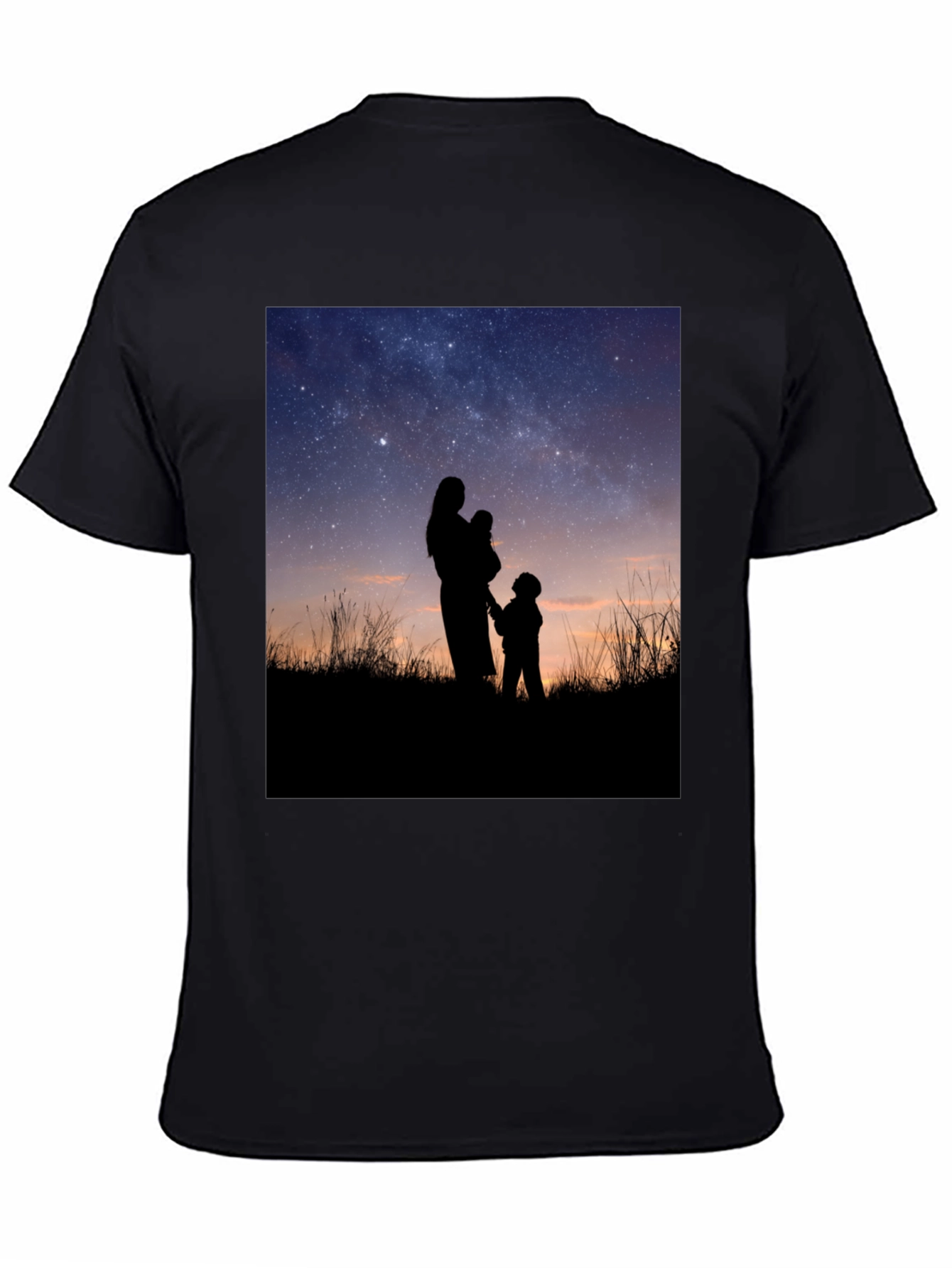 Silhouette Family Stargazing Black T-Shirt