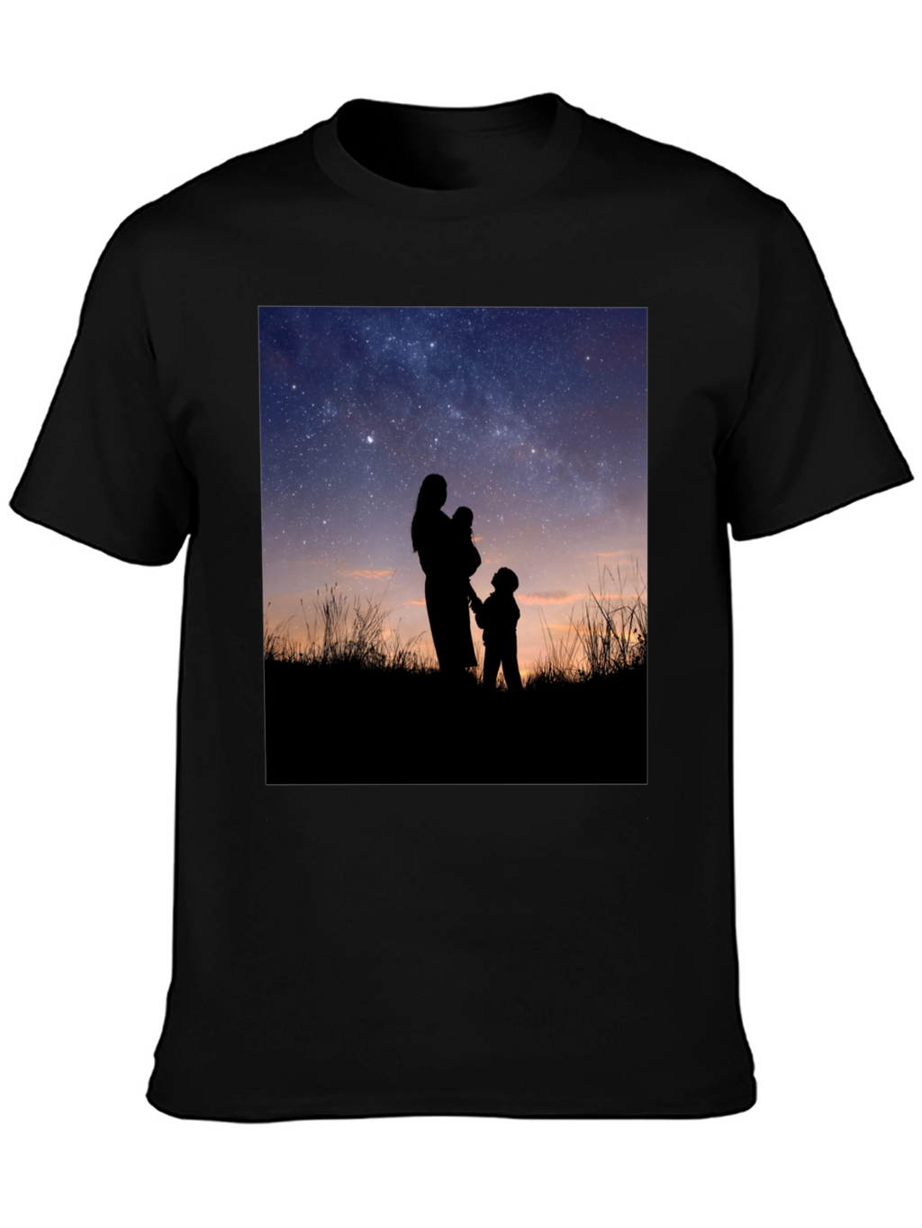 Silhouette Family Stargazing Black T-Shirt