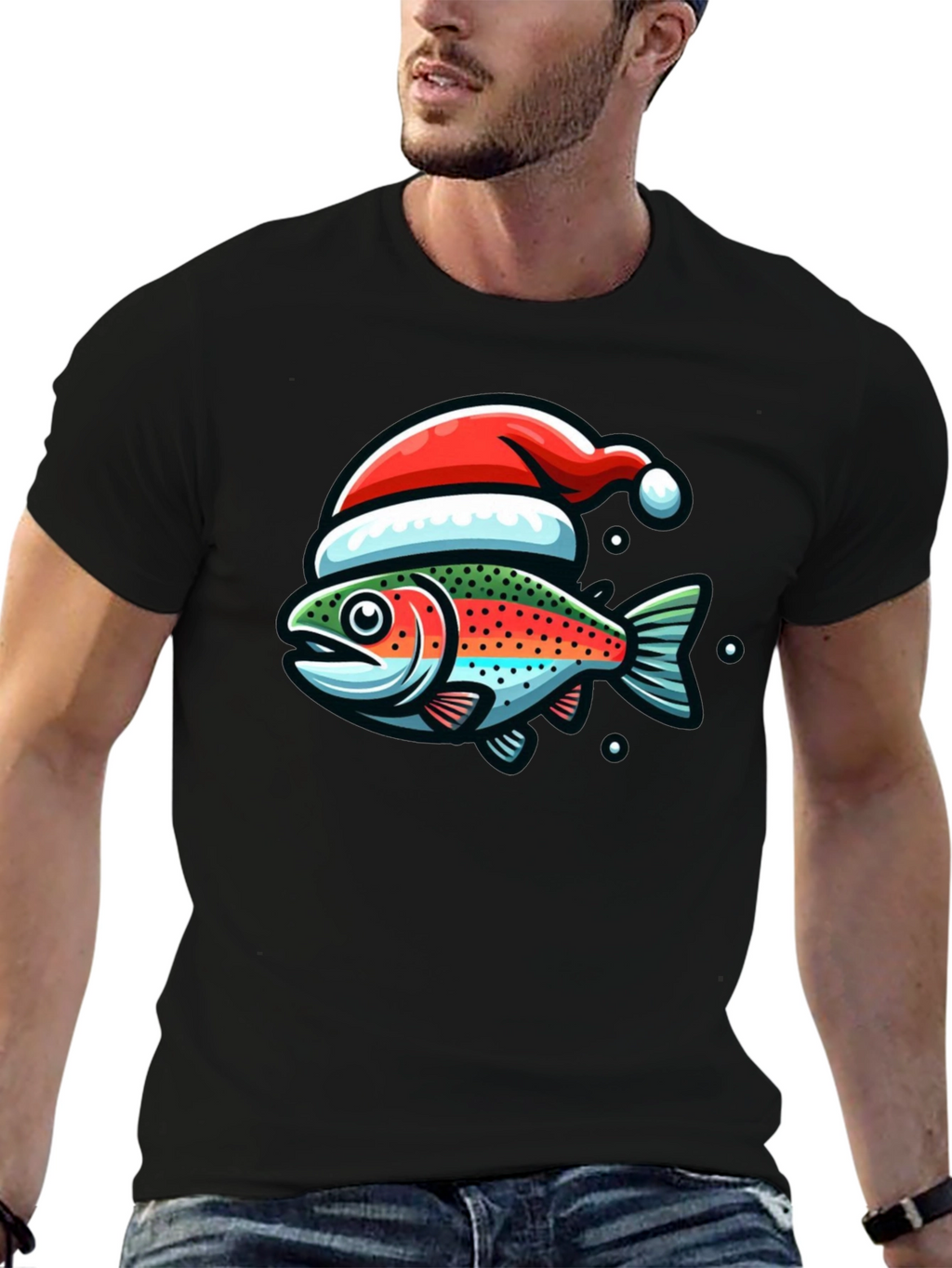 Festive Fishing Tee: Christmas Fish Graphic Shirt