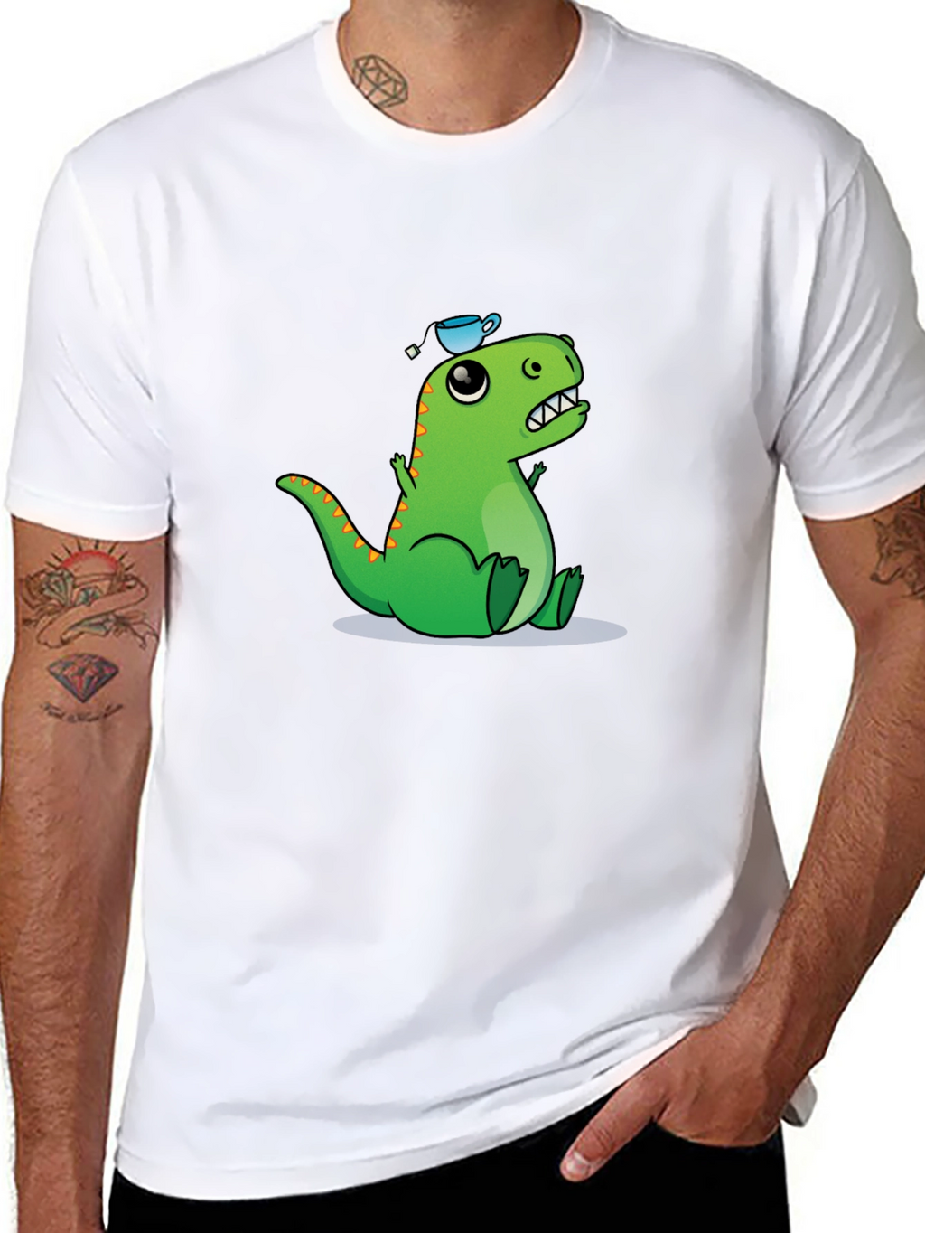 Dino Tea Party T-Shirt - Black Cotton Tee