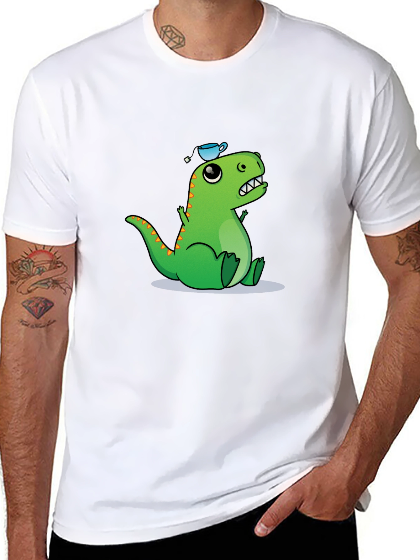 Dino Tea Party T-Shirt - Black Cotton Tee