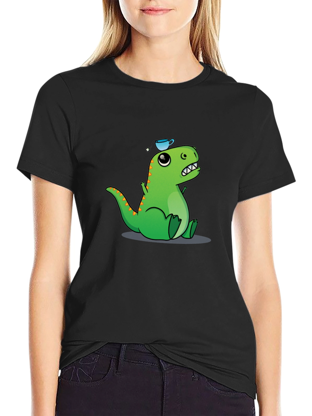 Dino Tea Party T-Shirt - Black Cotton Tee