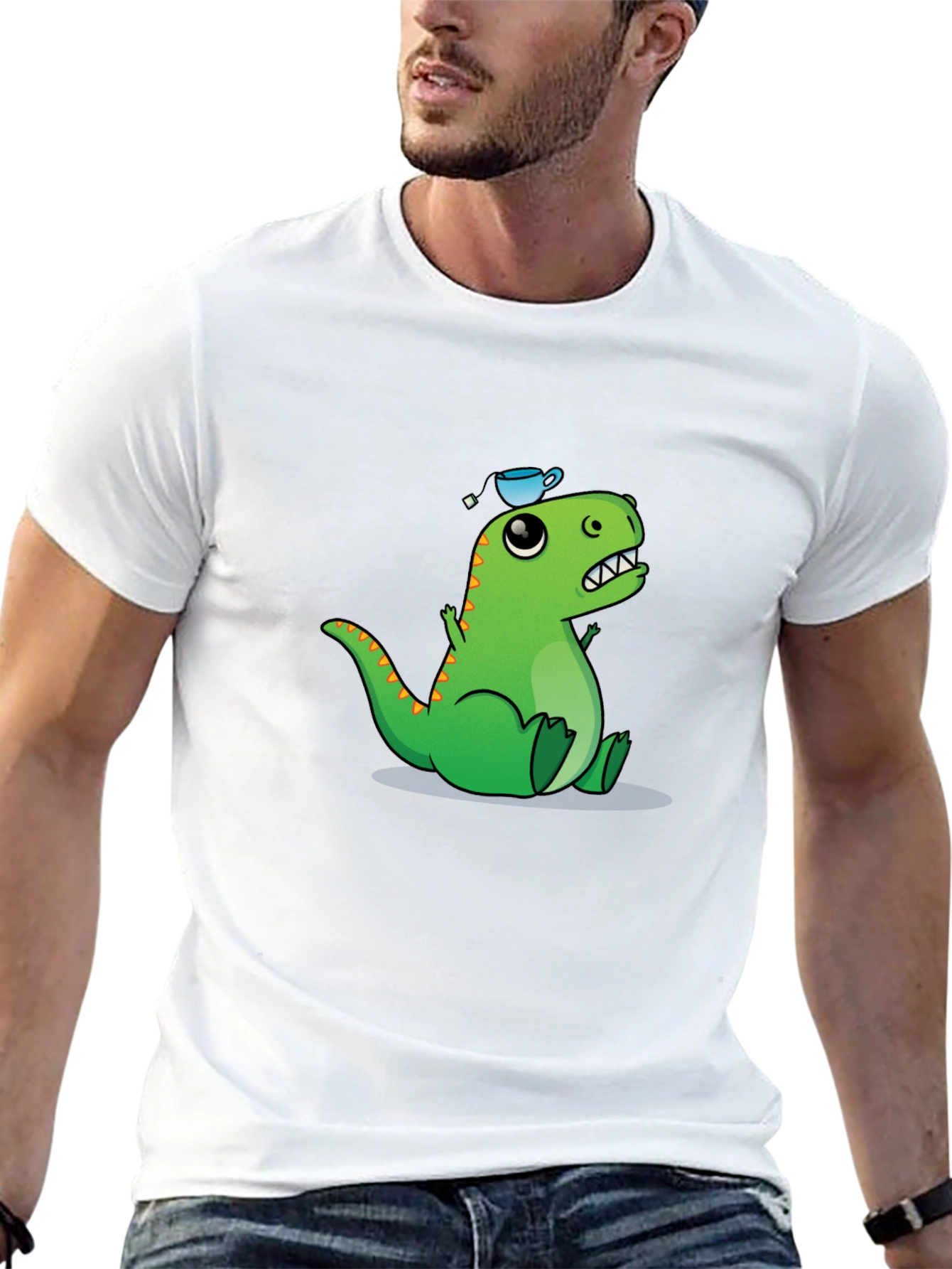 Dino Tea Party T-Shirt - Black Cotton Tee