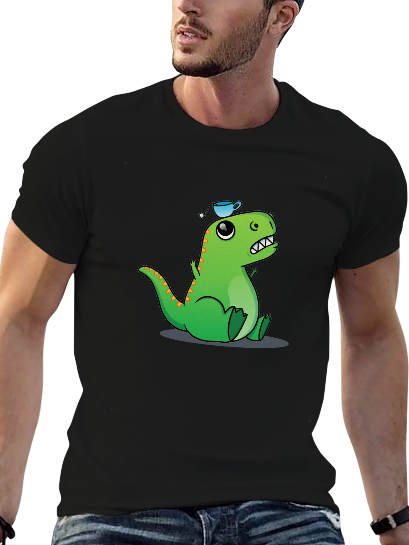 Dino Tea Party T-Shirt - Black Cotton Tee