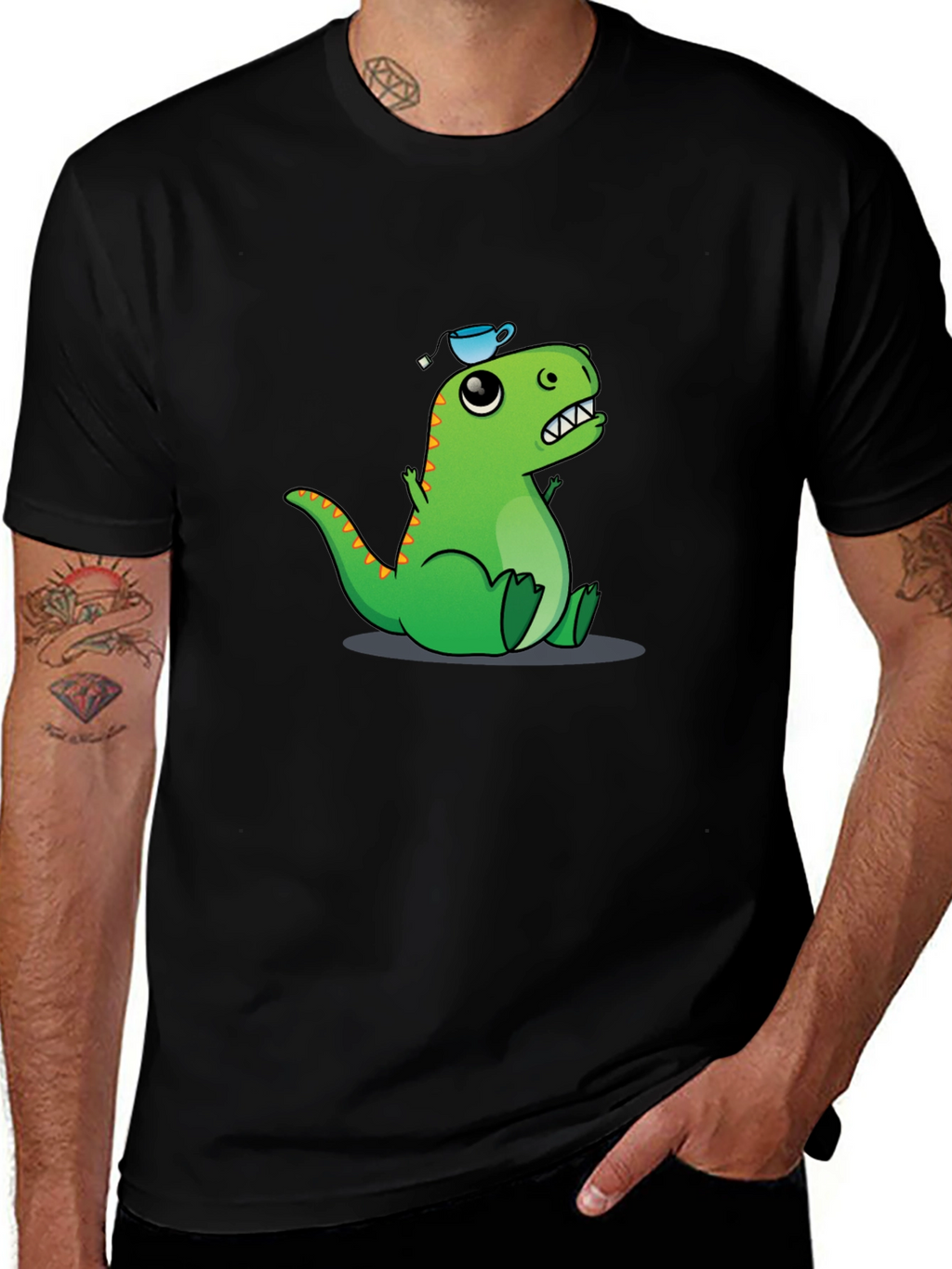 Dino Tea Party T-Shirt - Black Cotton Tee