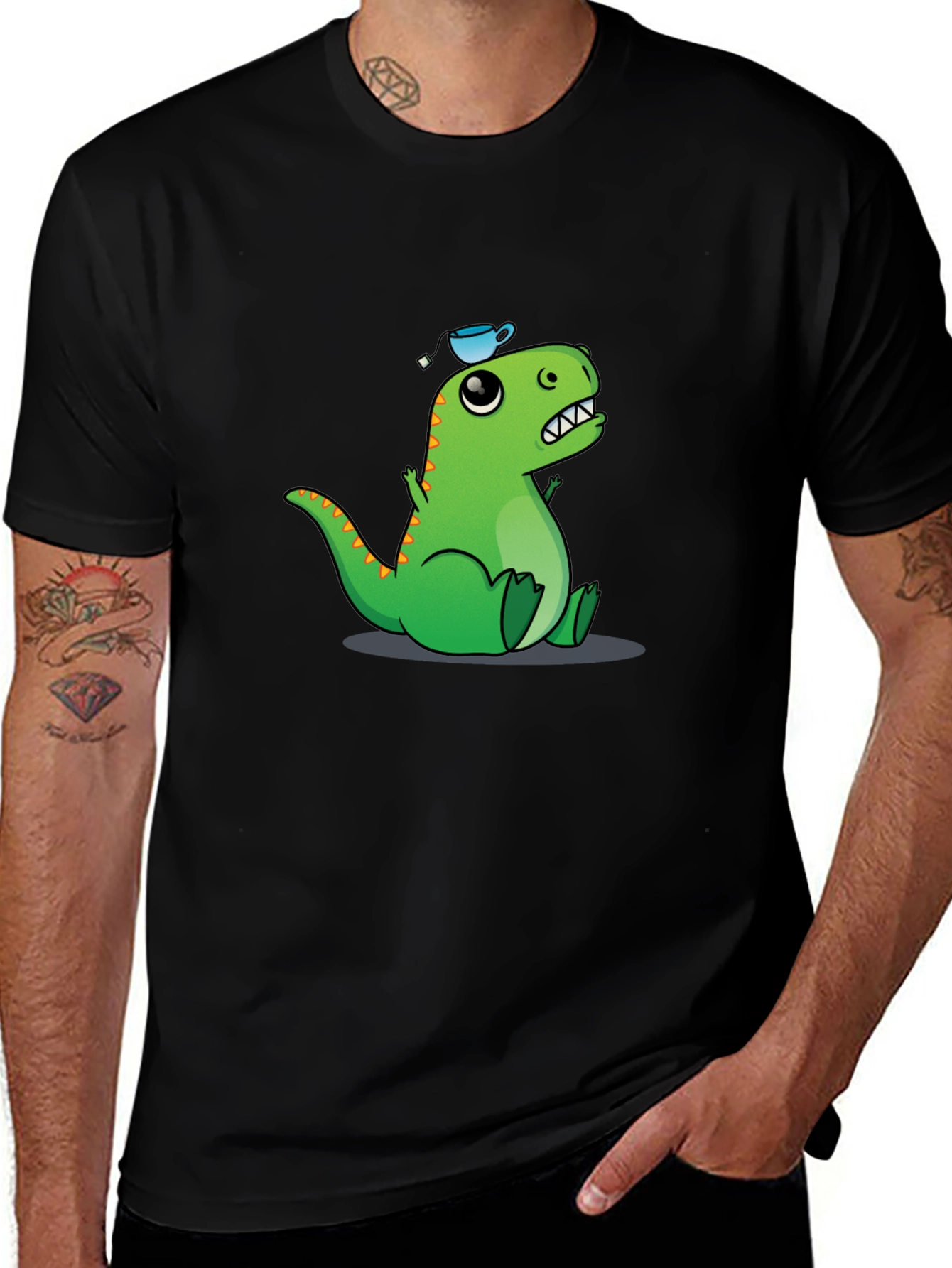 Dino Tea Party T-Shirt - Black Cotton Tee