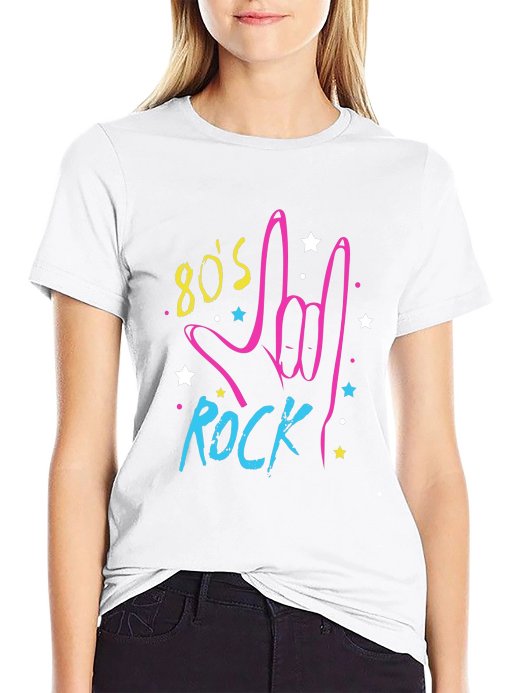 80s Rock Graphic Print Black T-Shirt