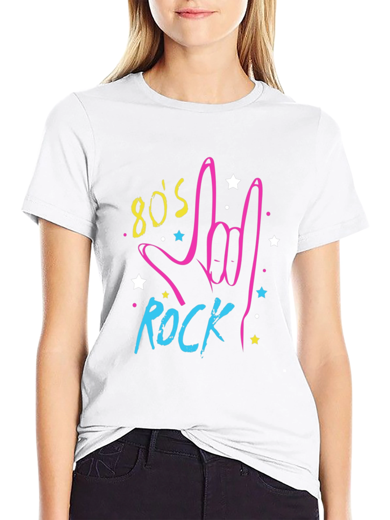 80s Rock Graphic Print Black T-Shirt
