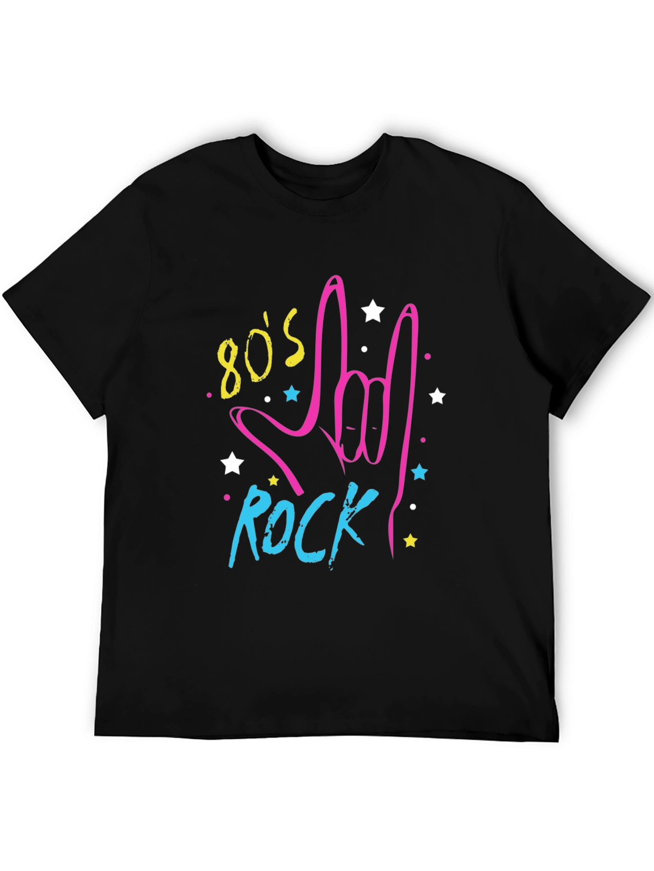 80s Rock Graphic Print Black T-Shirt