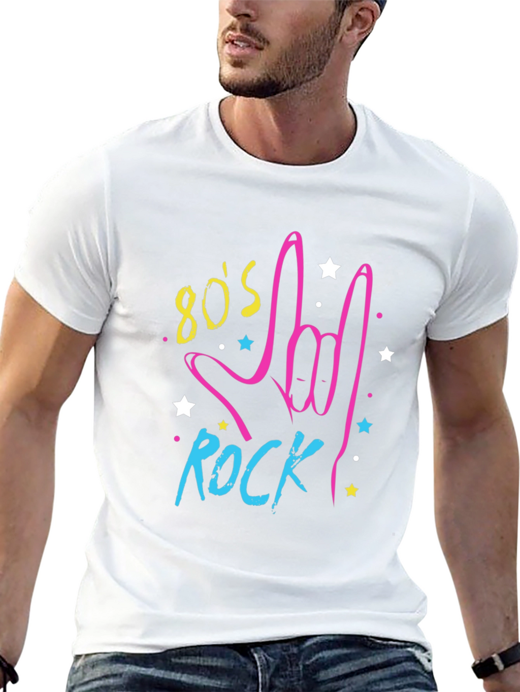 80s Rock Graphic Print Black T-Shirt