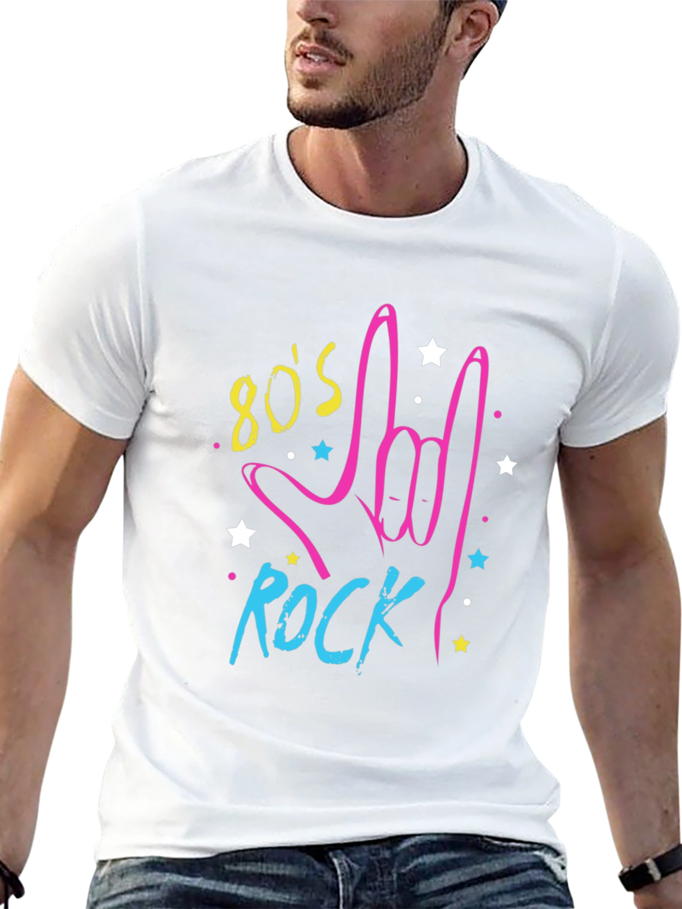 80s Rock Graphic Print Black T-Shirt